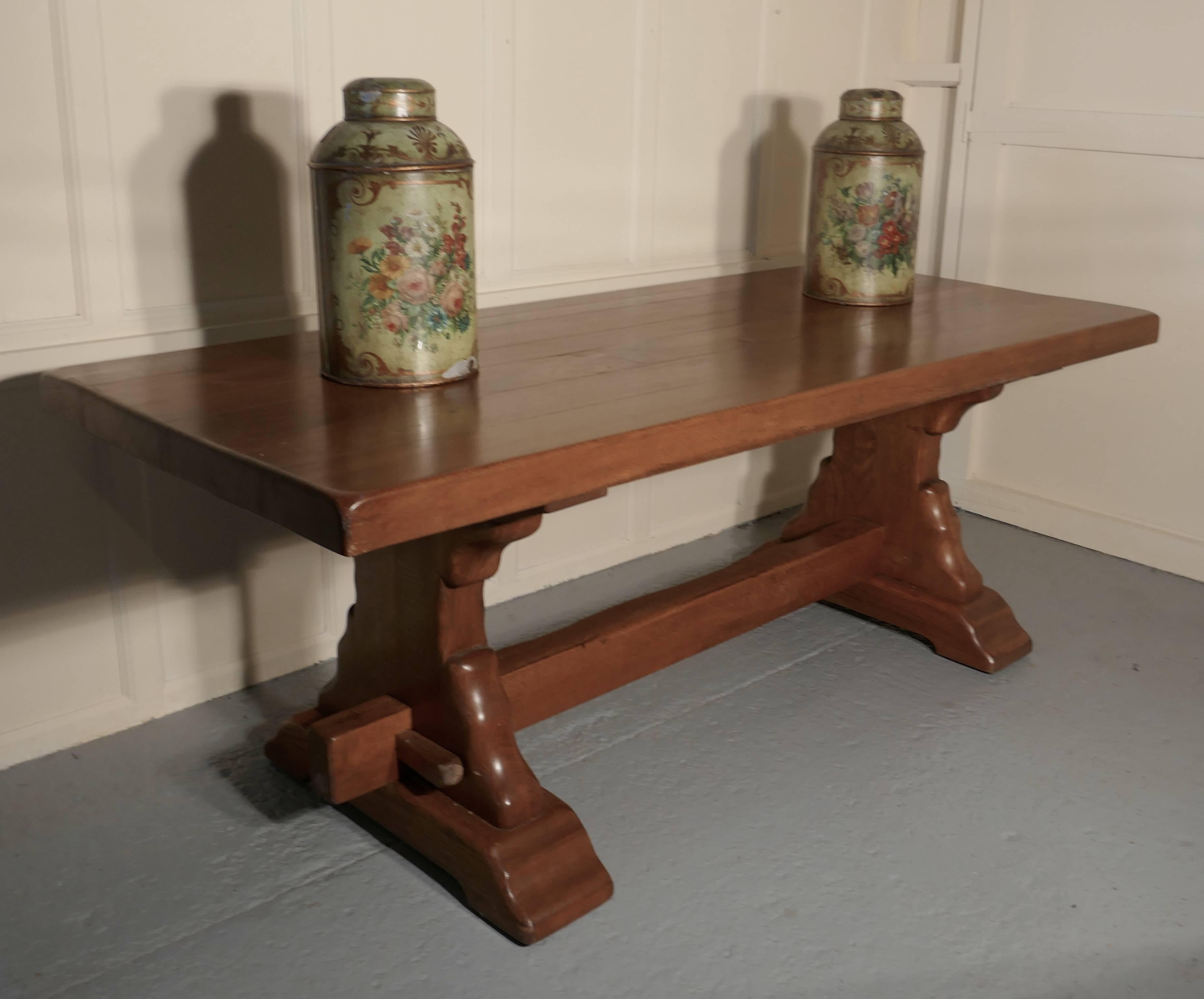 20th Century Large French Golden Oak Arts and Crafts Refectory Table
