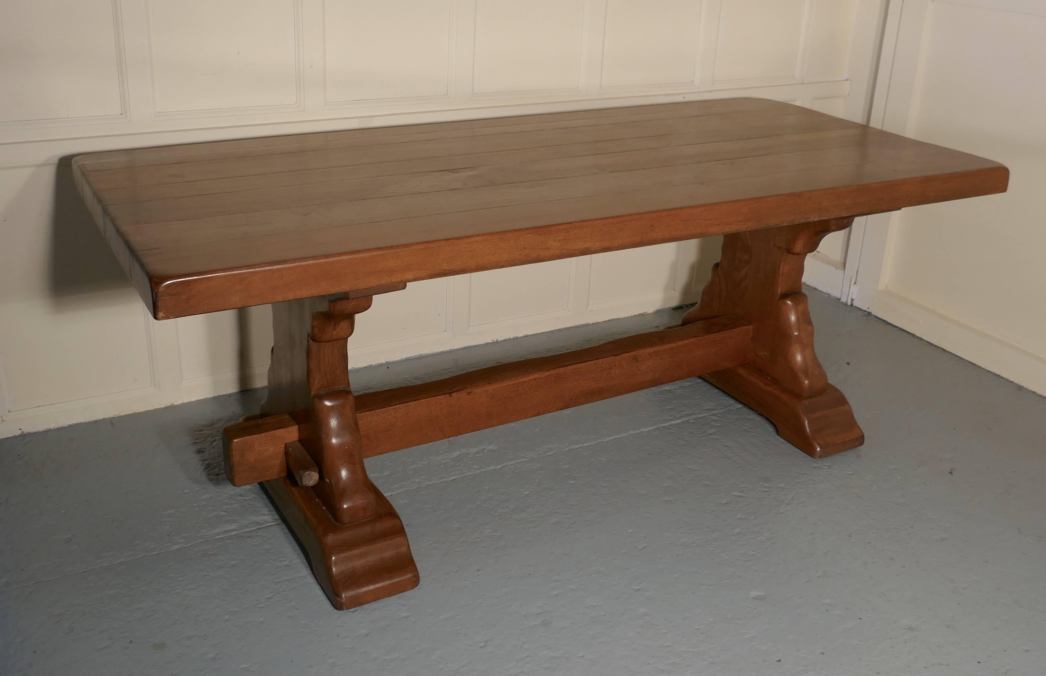 Large French Golden Oak Arts and Crafts Refectory Table 2