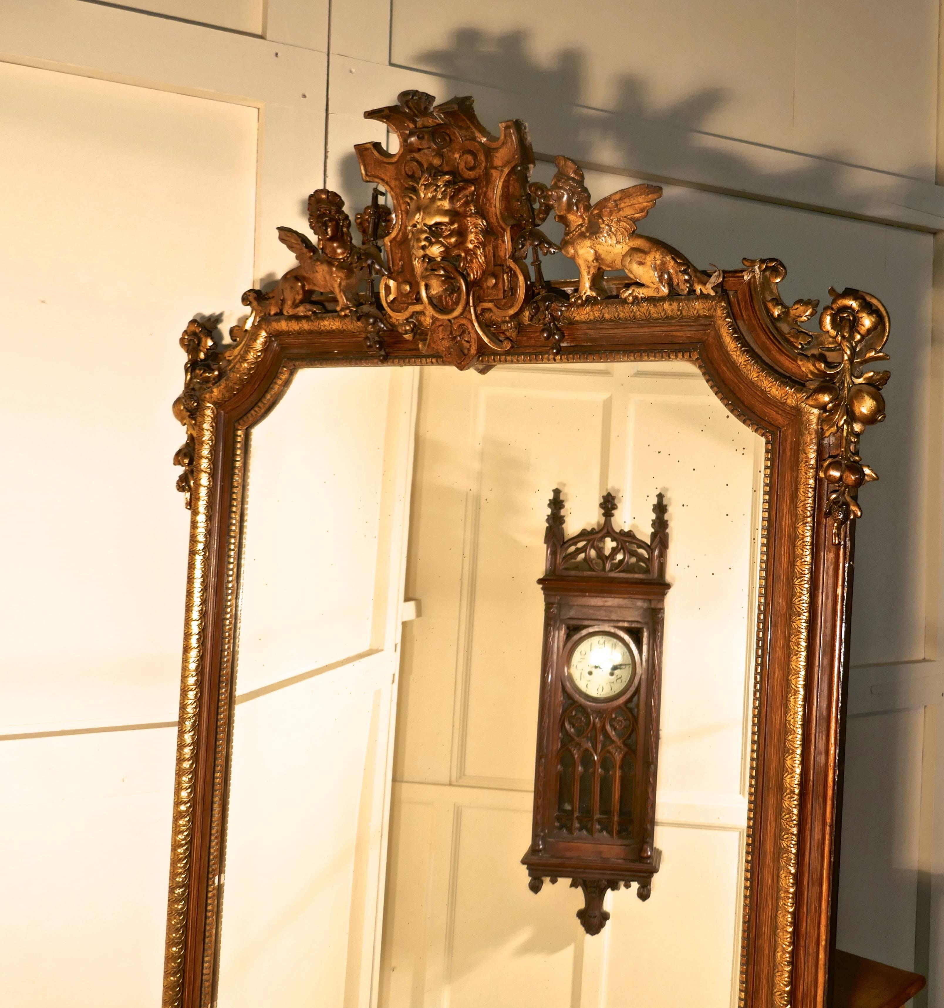 Very Large French Mirror, Winged Sphinx and Lyons Mask Crest 5