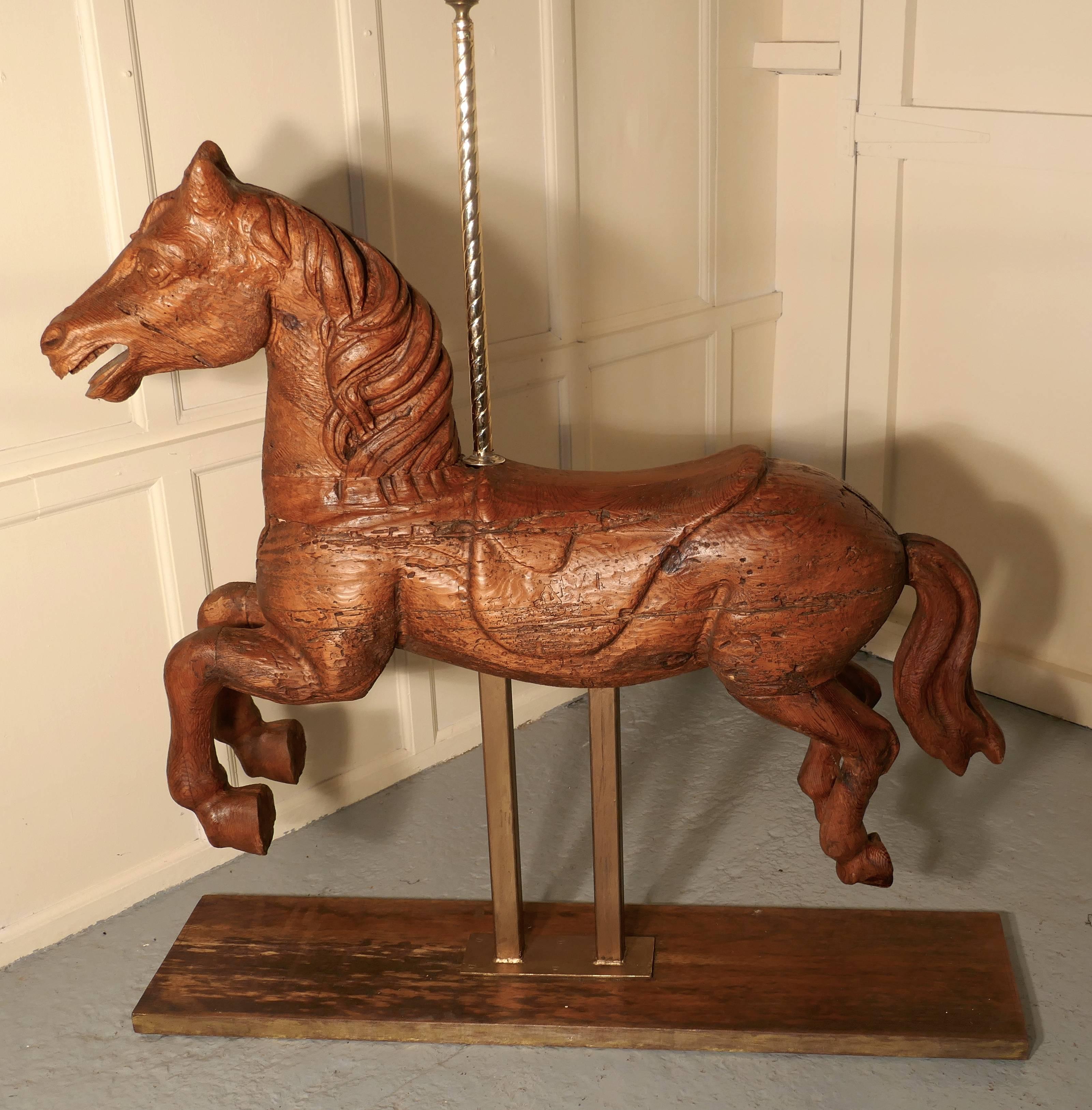 19th Century Spanish Wooden Carousel Galloper or Fair Ground Horse In Distressed Condition In Chillerton, Isle of Wight