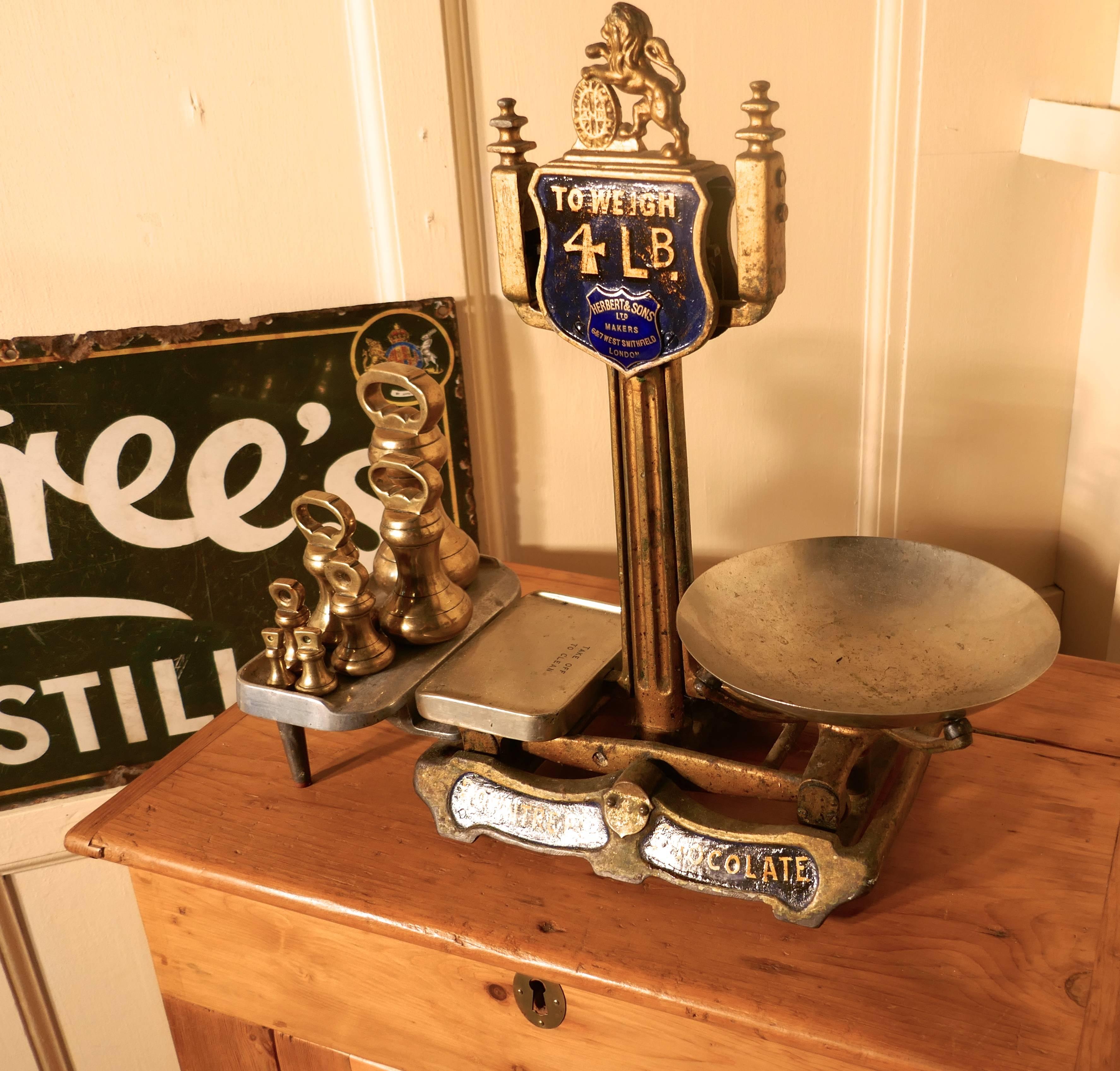 19th Century Set of Rowntree’s Sweetshop Scales with Brass Bell Weights 1