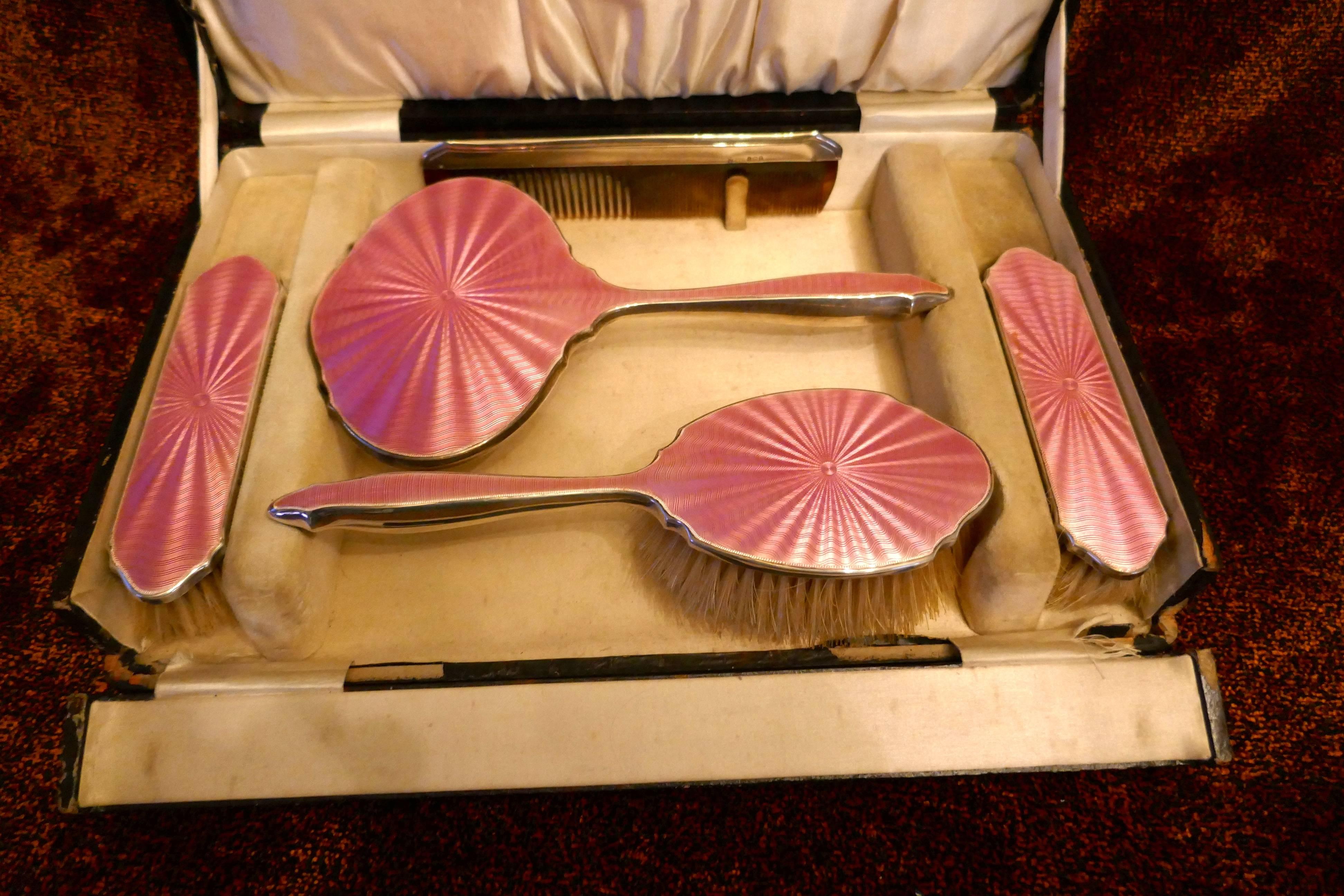 Solid Silver & Guilloché Dressing Table Vanity Set, Original Box 3