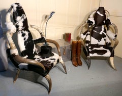 Fantastic Pair of Large Bull or Cow Horn and Hide Armchairs