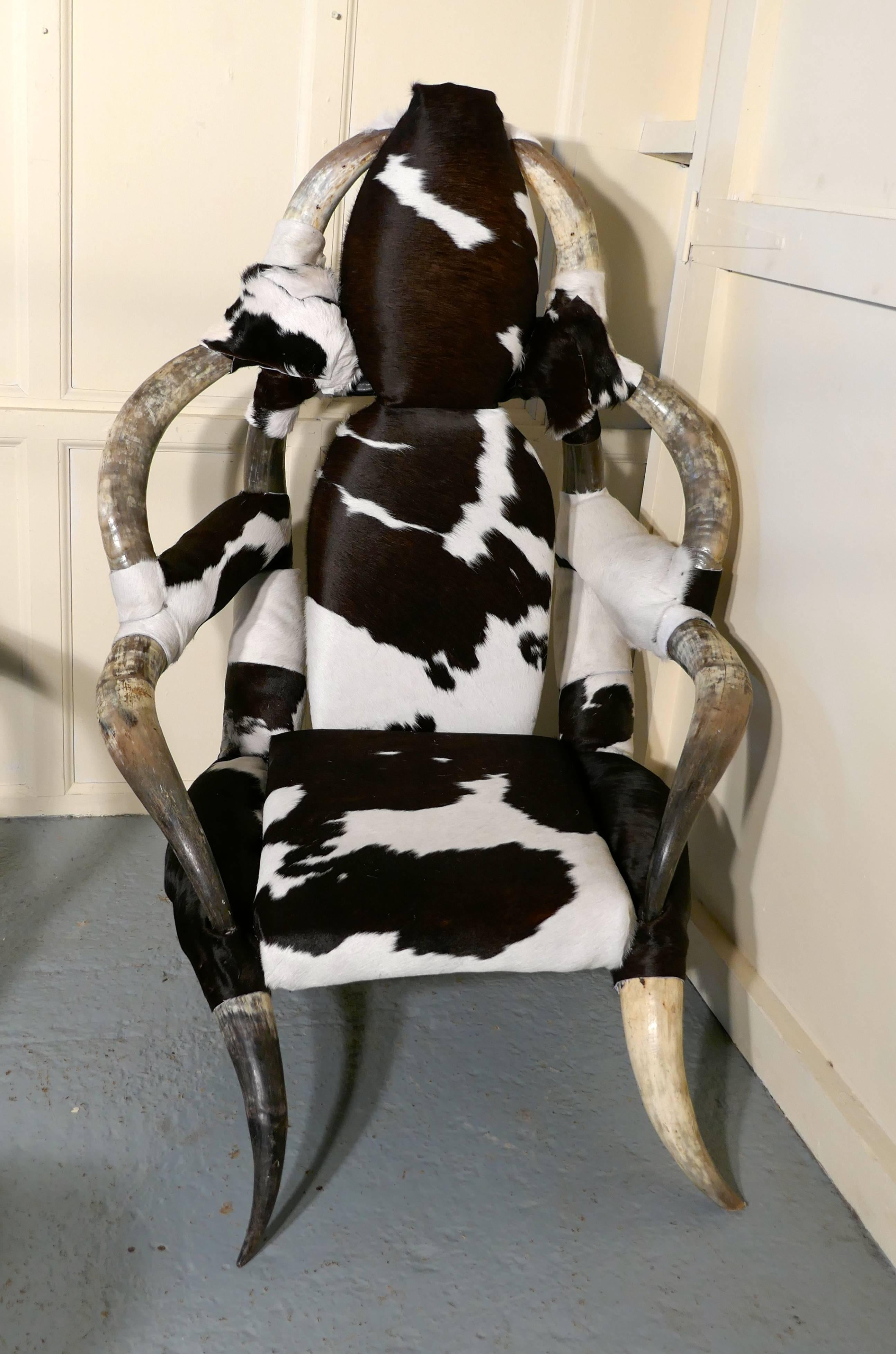 Fantastic Pair of Large Bull or Cow Horn and Hide Armchairs In Good Condition In Godshill, Isle of Wight