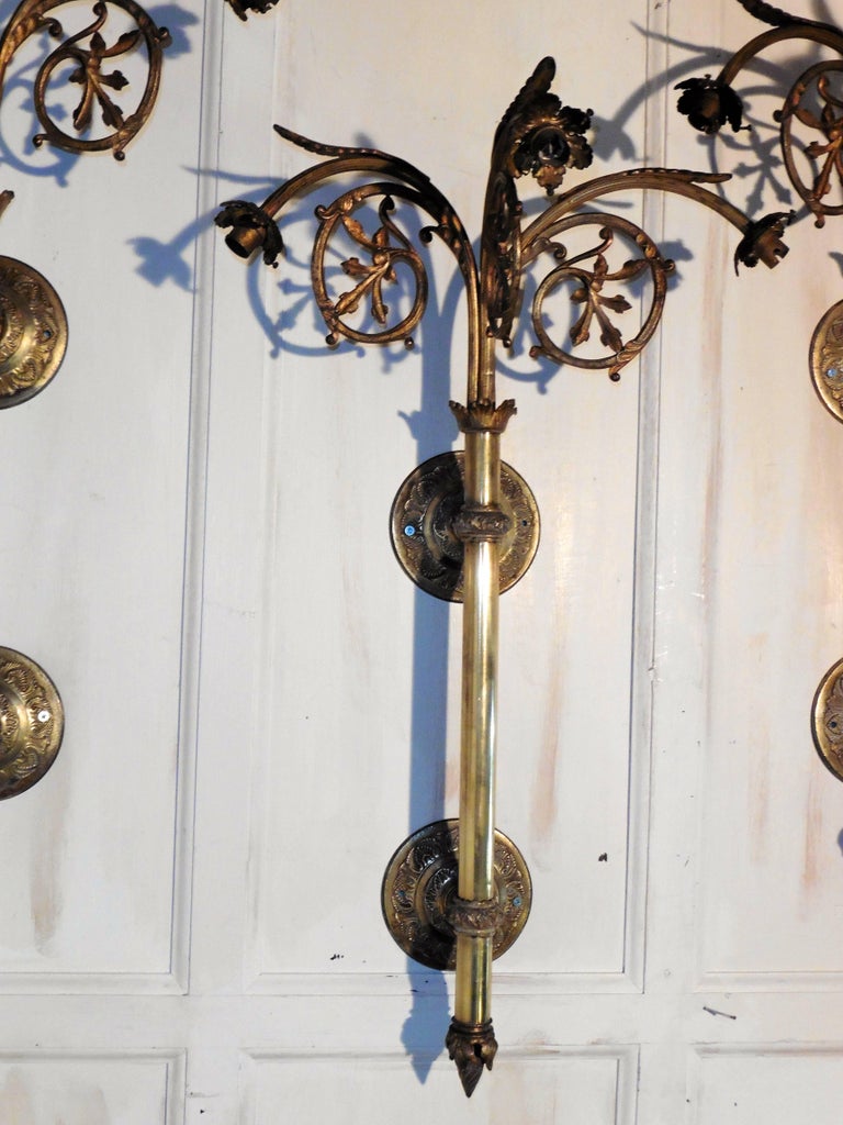 Set of Four French Very Large Brass Triple Wall Lights at 1stdibs