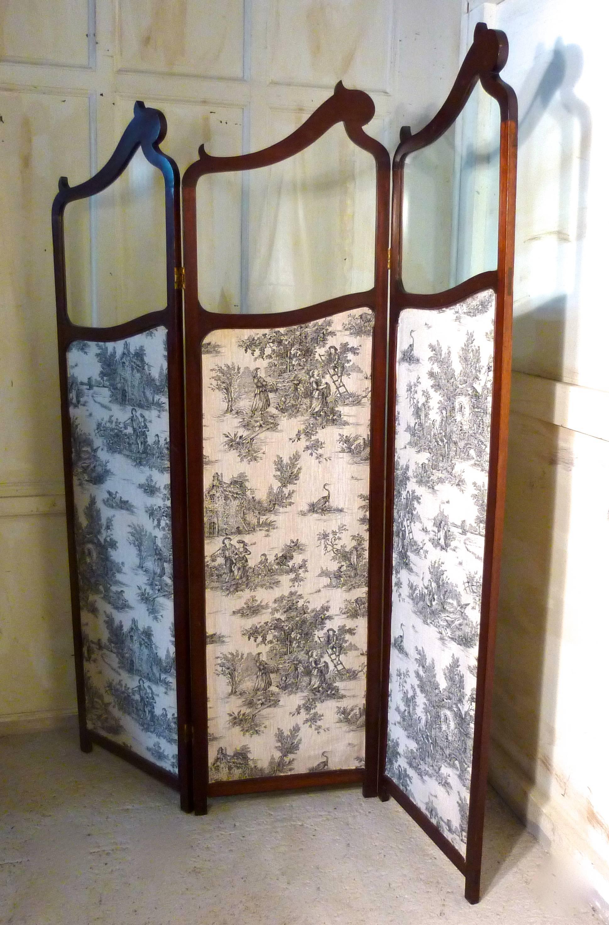 19th Century French Mahogany Upholstered Dressing Screen 1