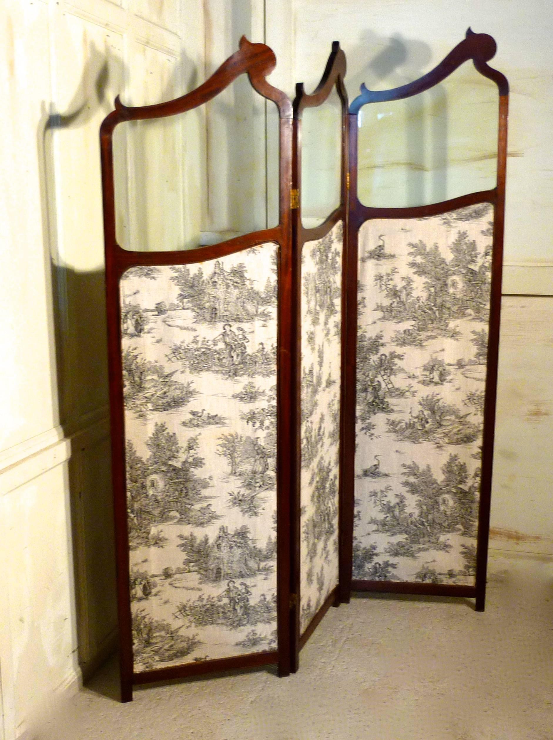 19th Century French Mahogany Upholstered Dressing Screen 2