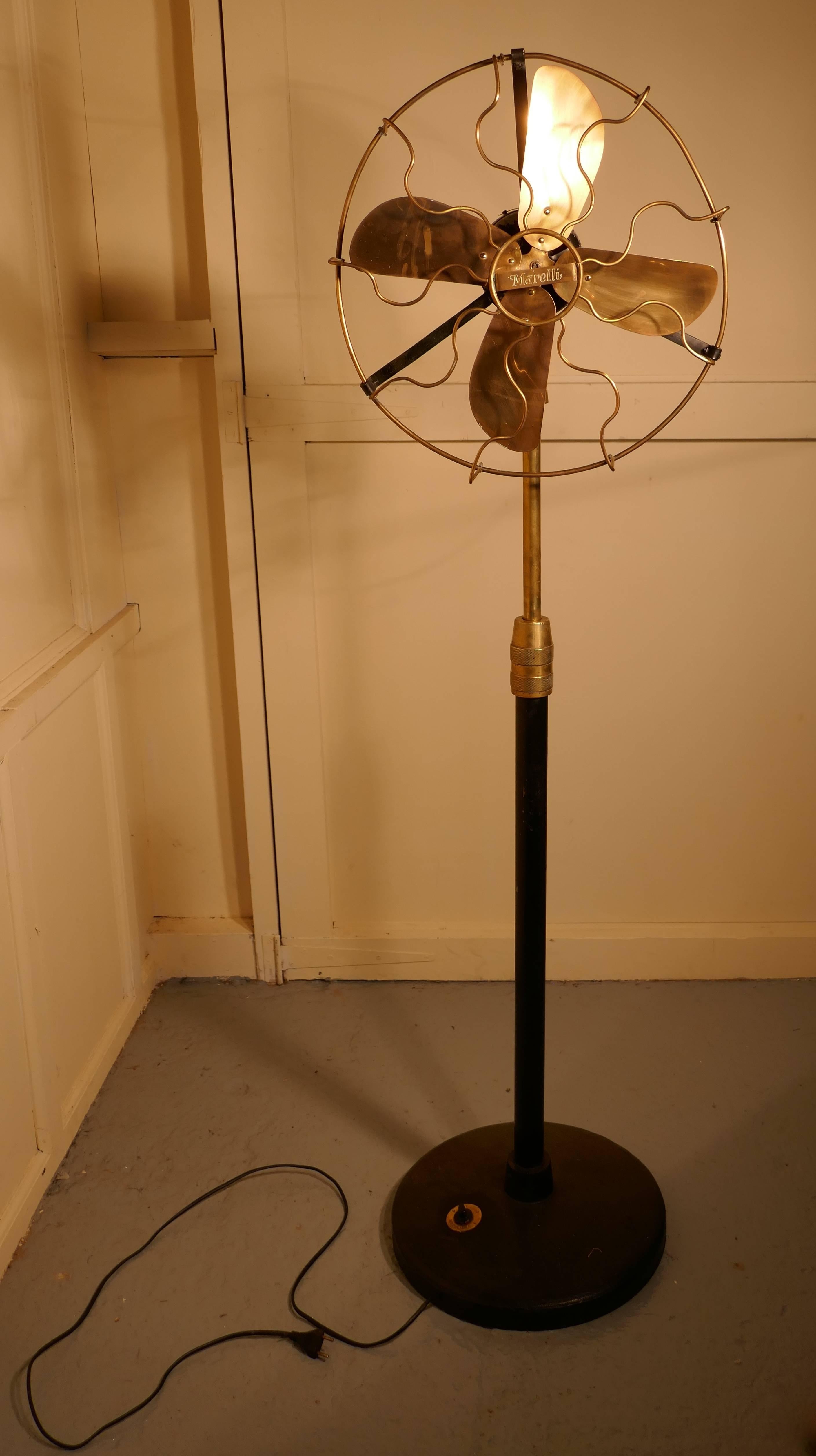 20th Century Brass Electric Telescopic Pedestal Fan by Mirelli, Industrial Antique