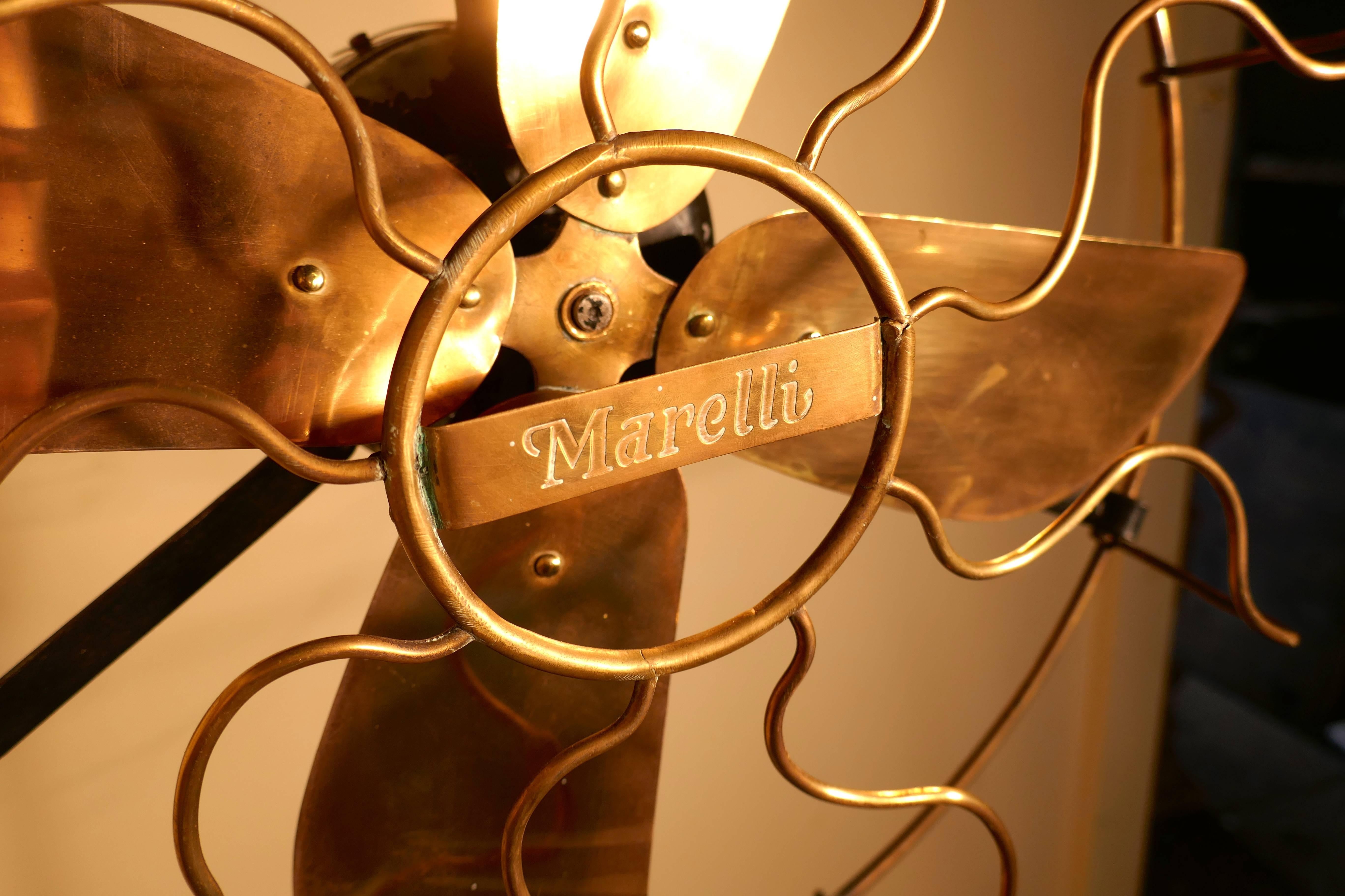 Brass Electric Telescopic Pedestal Fan by Mirelli, Industrial Antique 1