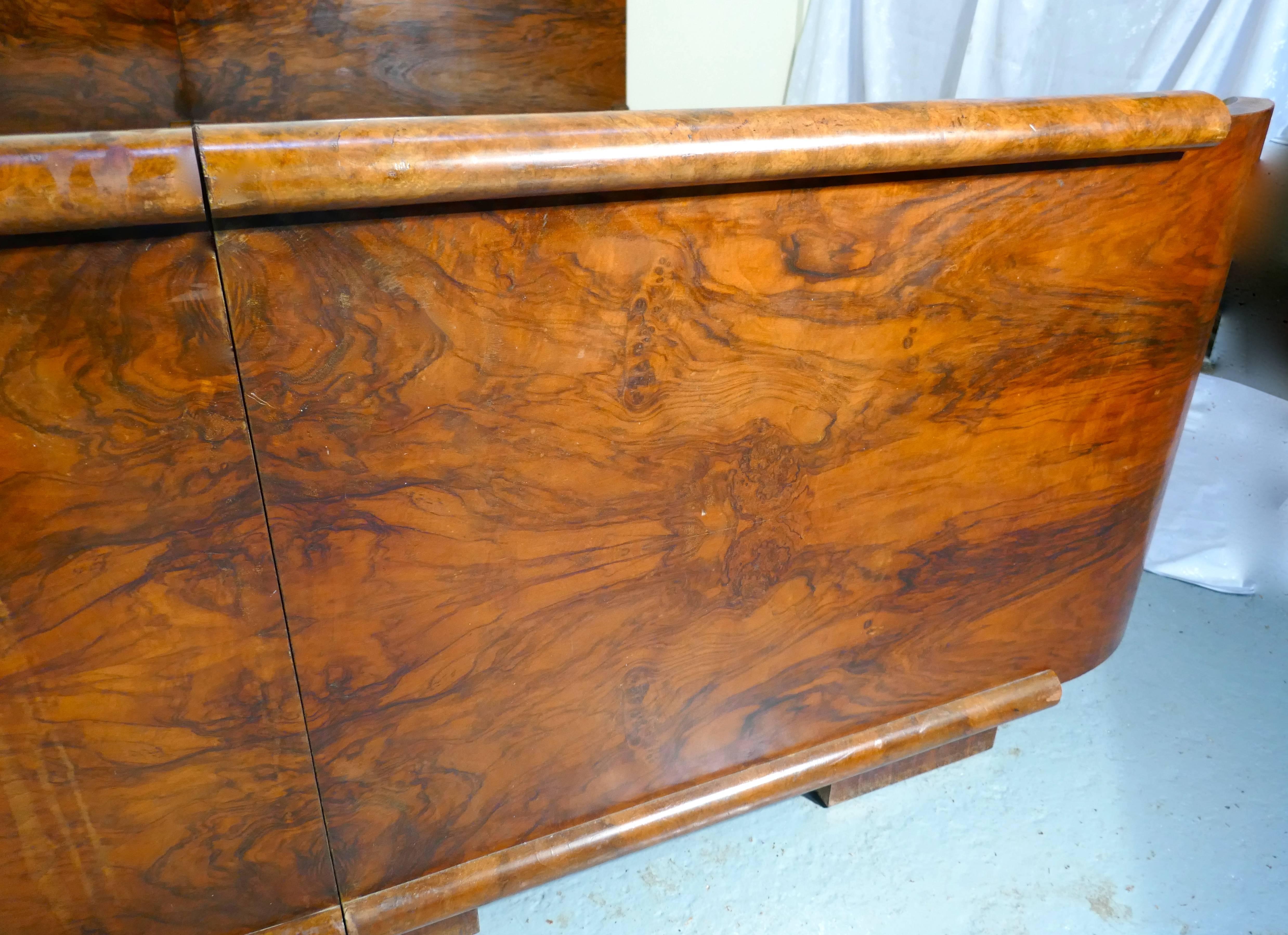Burr Walnut Art Deco French King-Size Double Bed or Twin Beds In Good Condition In Chillerton, Isle of Wight
