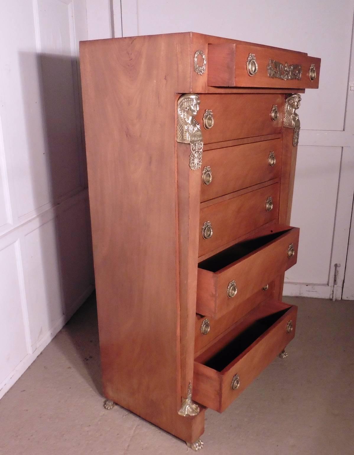 Tall French Art Deco Walnut Chest of Drawers in the Neoclassical Style In Good Condition In Chillerton, Isle of Wight