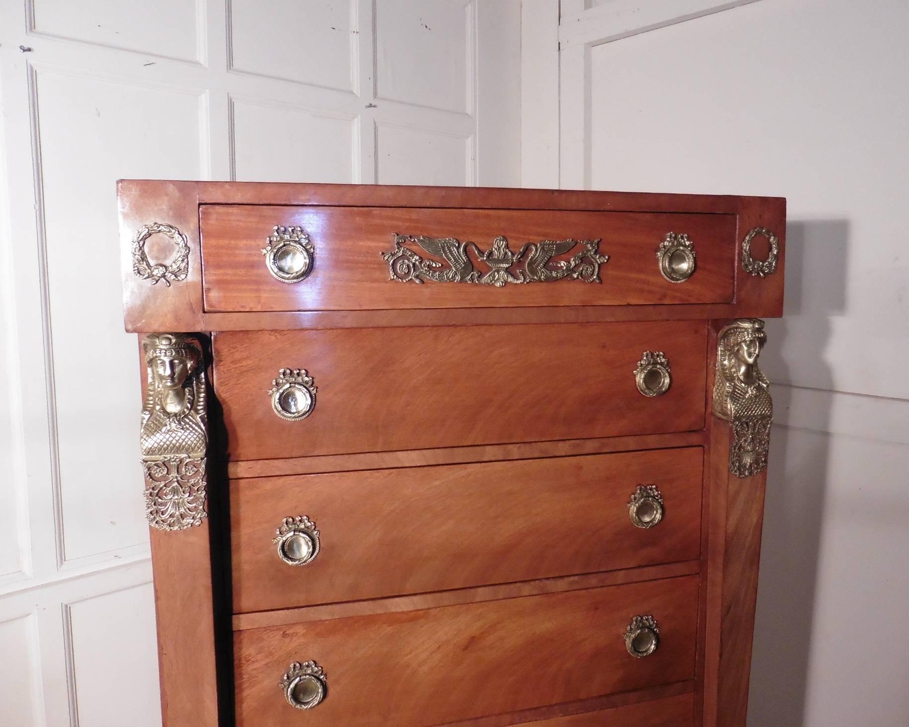 20th Century Tall French Art Deco Walnut Chest of Drawers in the Neoclassical Style