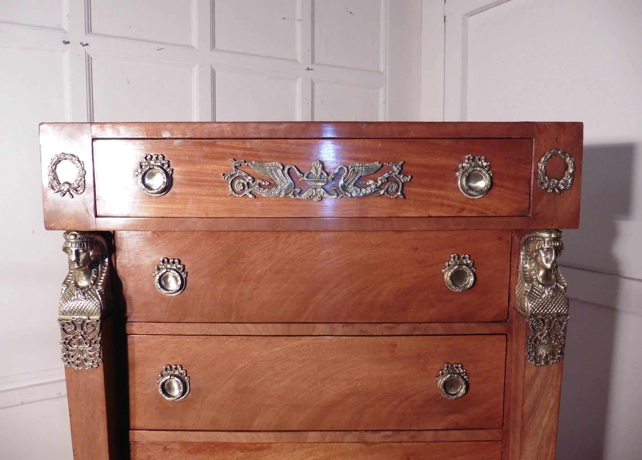 Tall French Art Deco Walnut Chest of Drawers in the Neoclassical Style 1