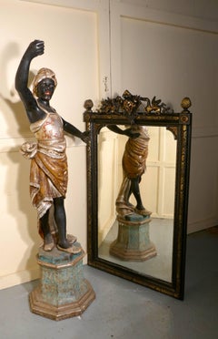 Large French Ebonized and Gilt Mirror, Lyons Mask and Dragon Crest