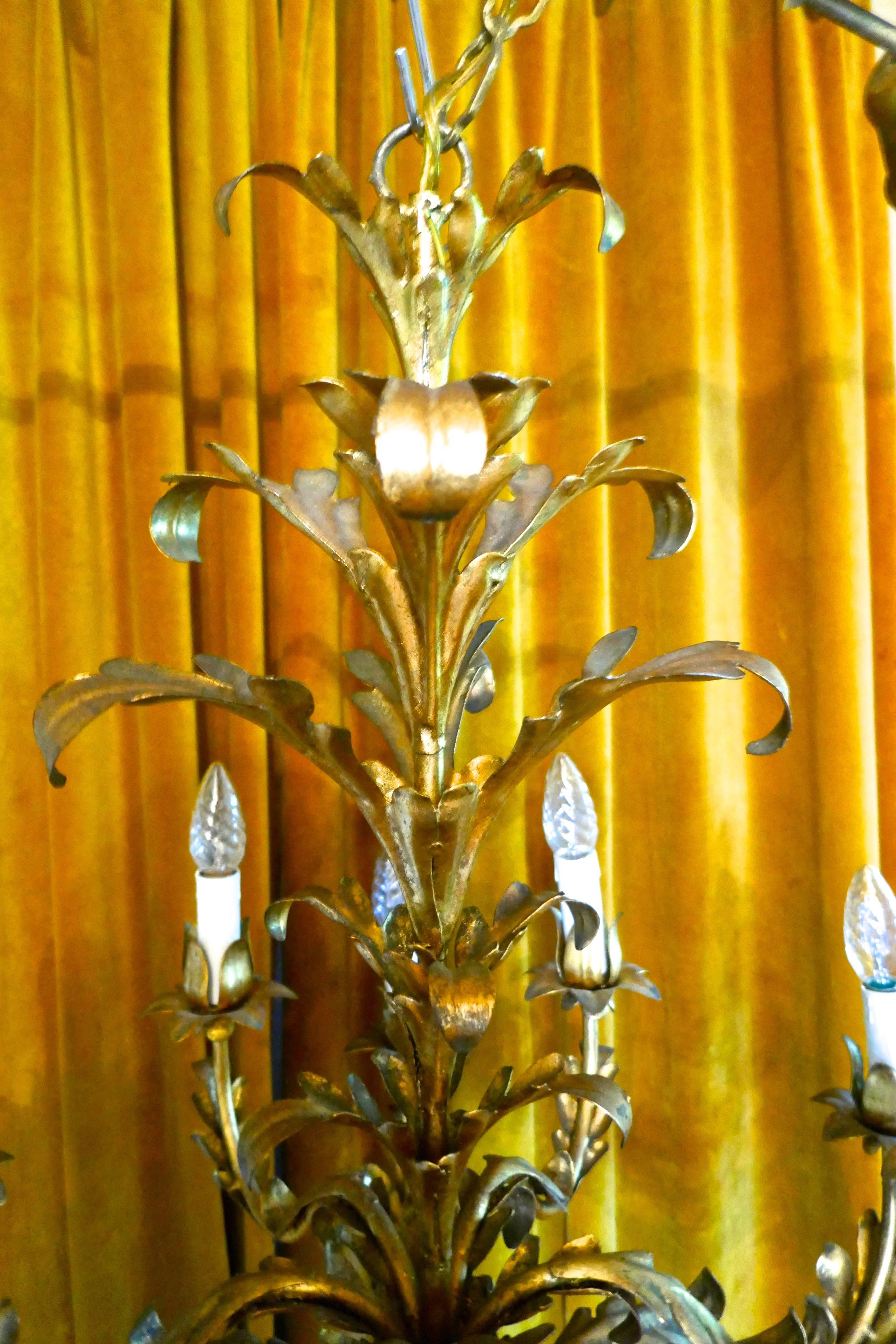 Very Large French 12 Branch Gold Tole Chandelier 1