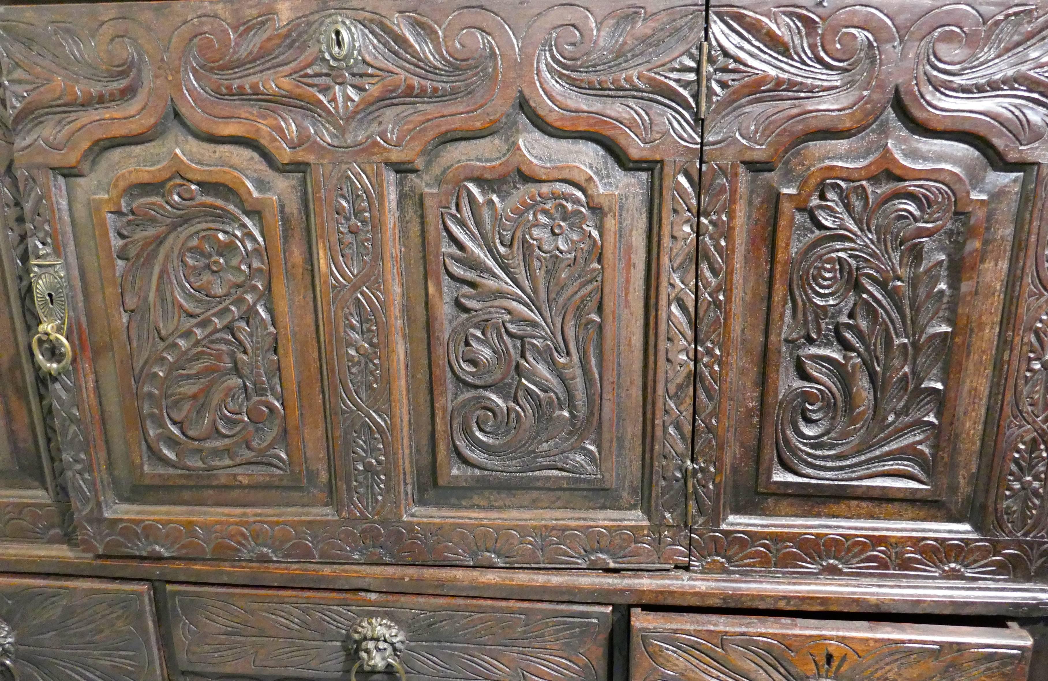 Large 18th Century Carved Oak Marriage Chest 2