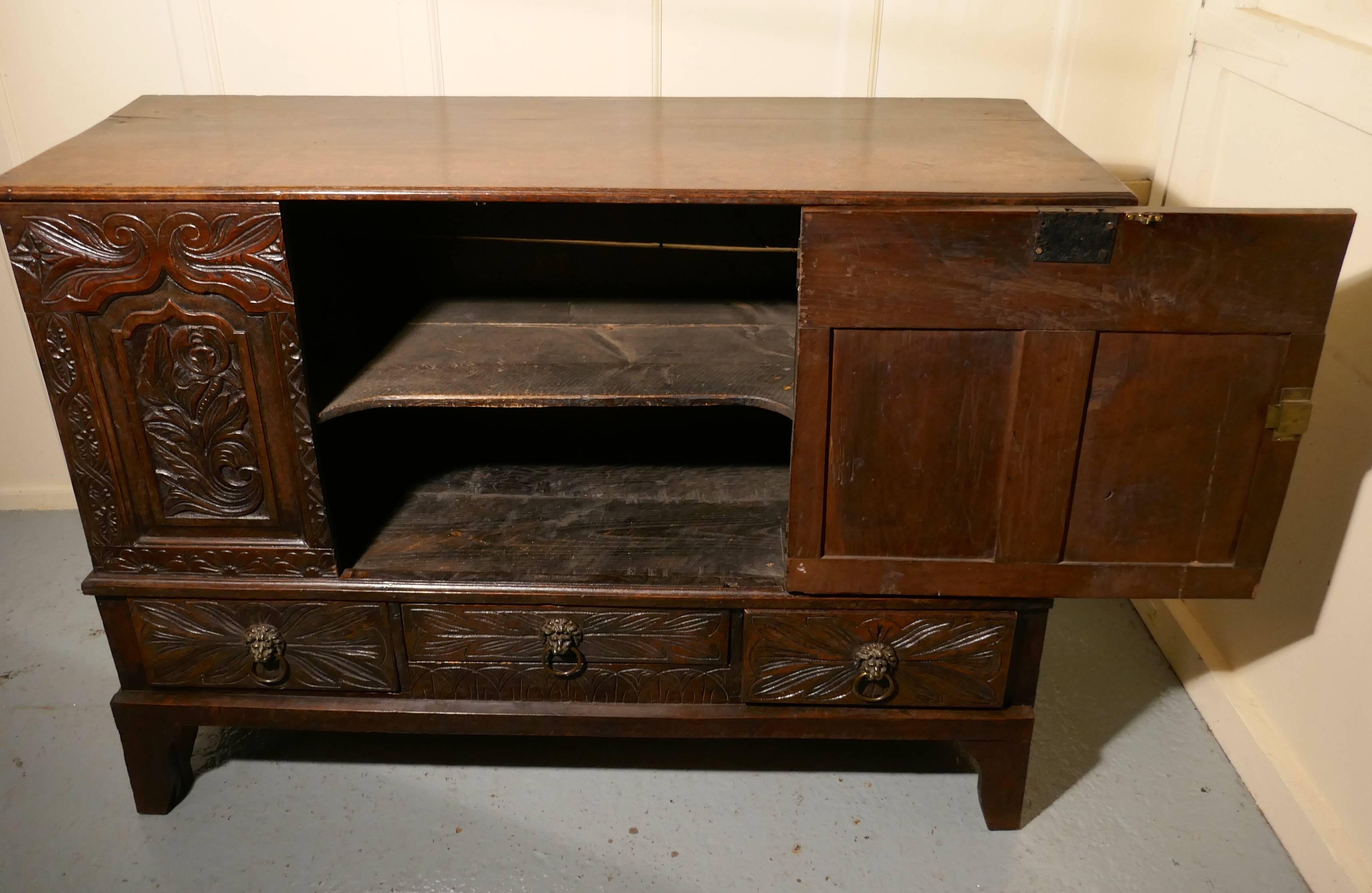 Large 18th Century Carved Oak Marriage Chest 4