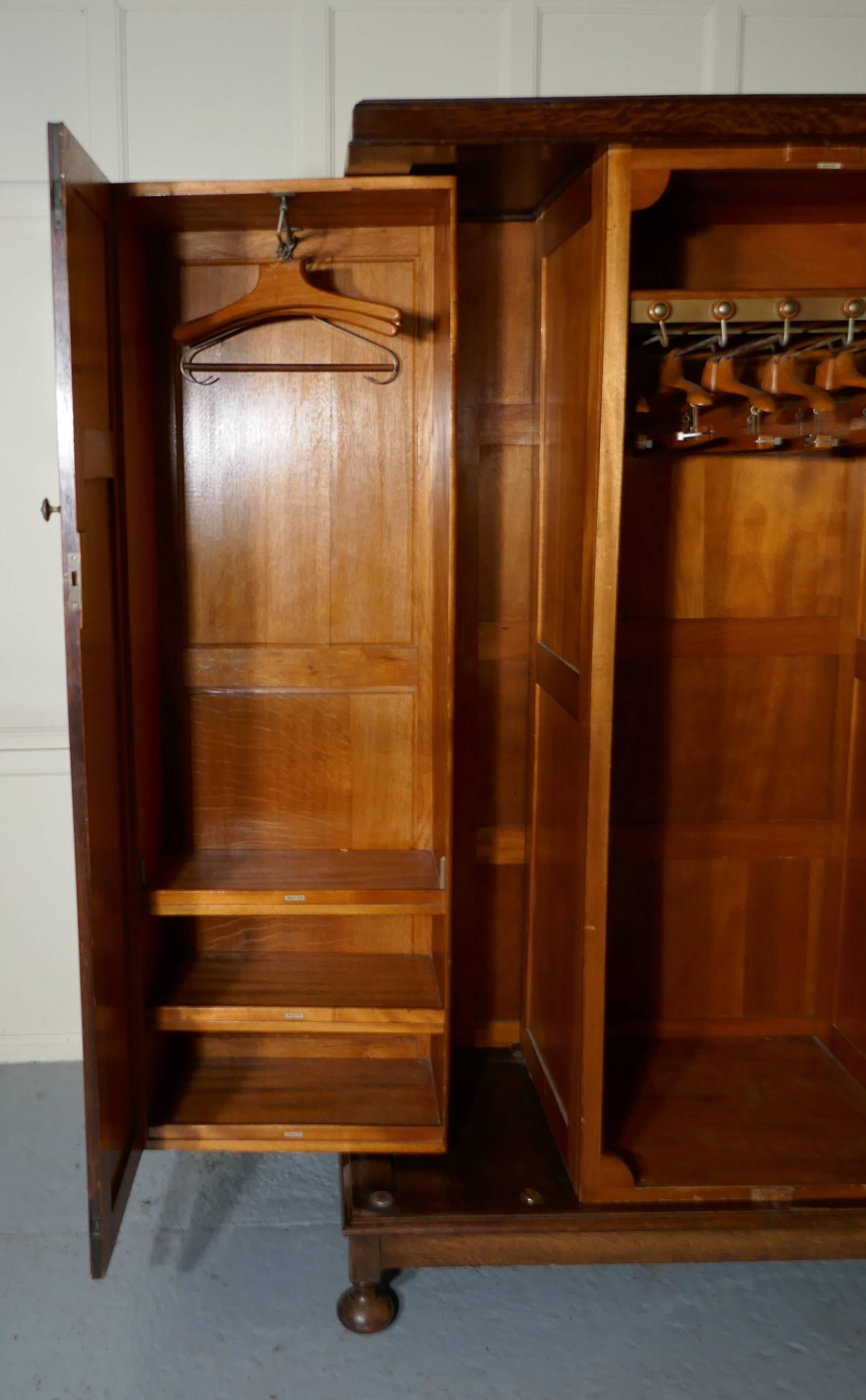 20th Century Metamorphic Gentlemans Triple Oak Wardrobe Compactum by Kean and Scott