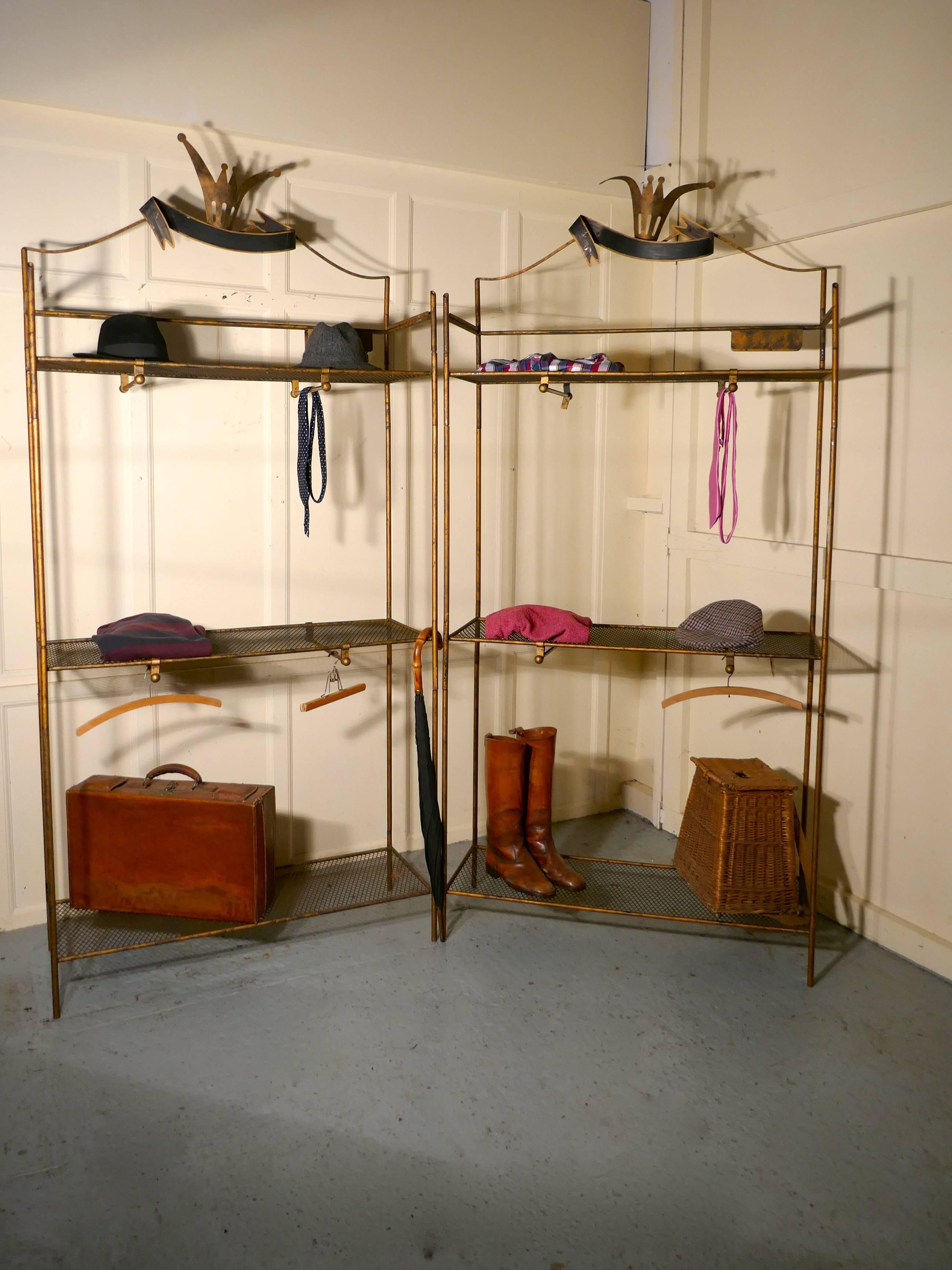 Art Deco outfitter’s department store shop display shelf units

These are very impressive pieces, they are two freestanding units which originate from a stylish department store
The tall racks each have three wire mesh shelves, the two higher
