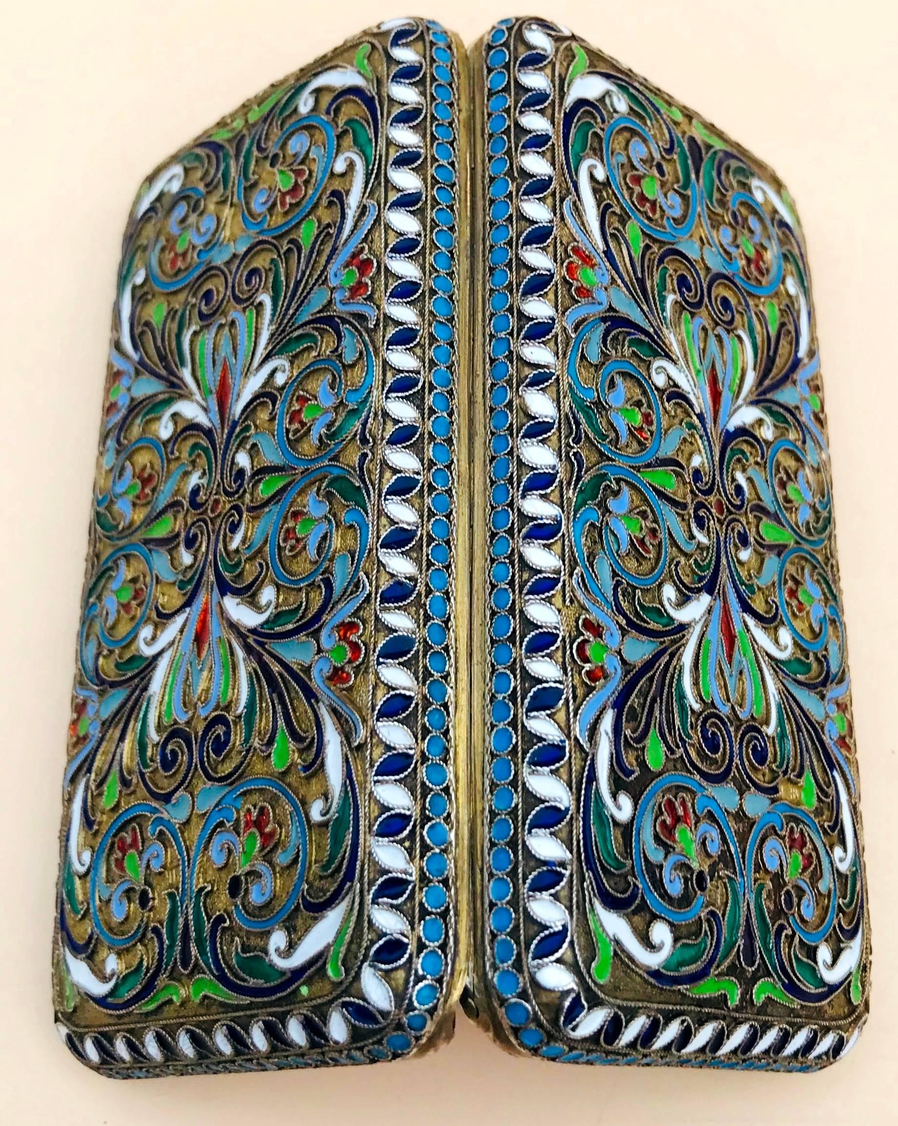 Arts and Crafts Russian Silver Cloisonné Enamel Card Case  For Sale