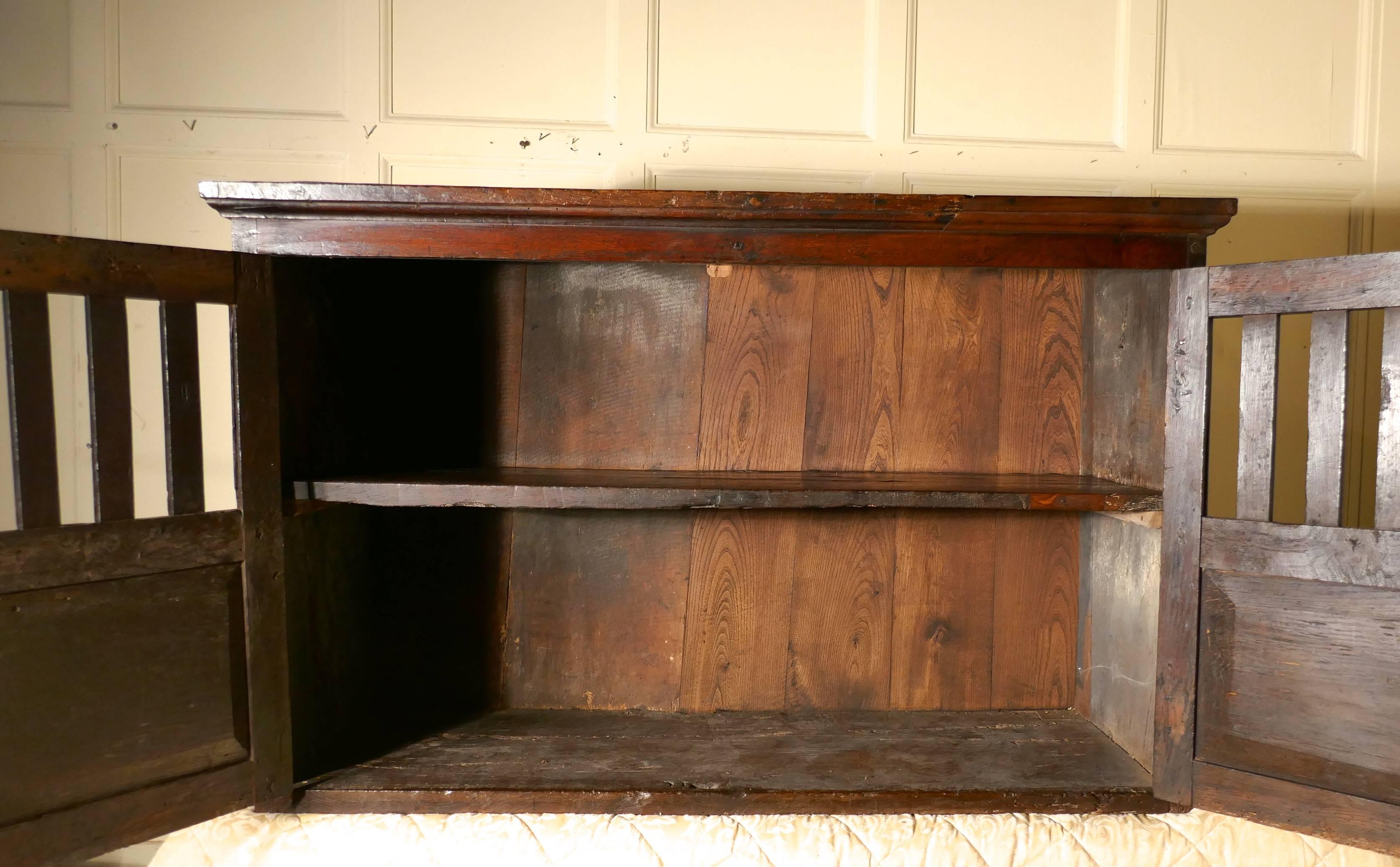 English 17th Century Antique Oak Food Cupboard, Bread Hutch