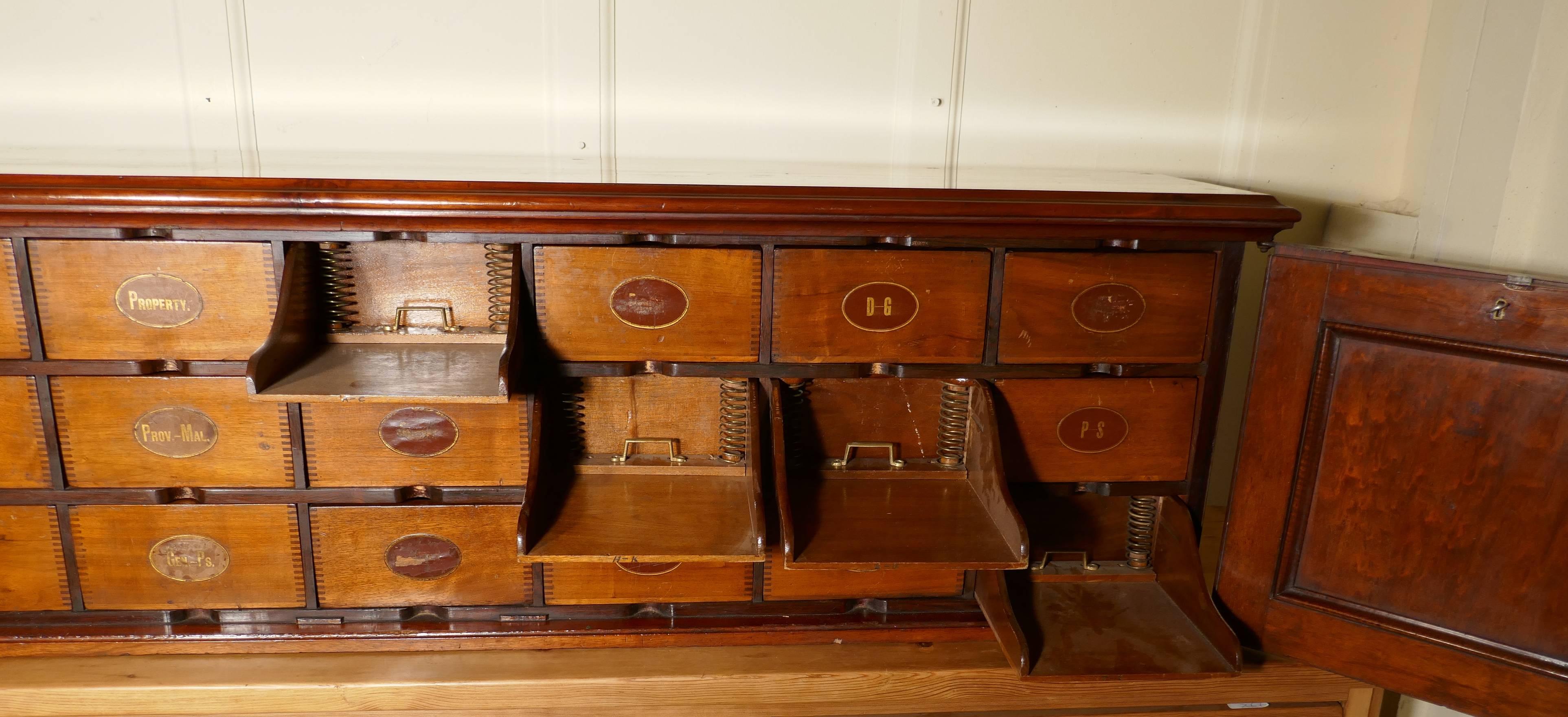 19th Century Long Mahogany Estate Cupboard Filing Drawers 1