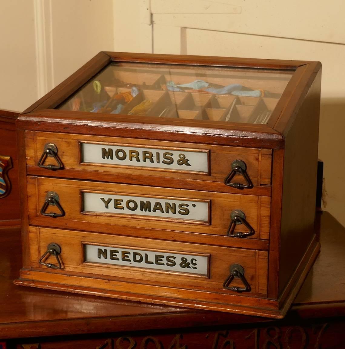 Morris and Yeoman’s Needles & Co. Haberdashery Advertising Three-Drawer Cabinet 4