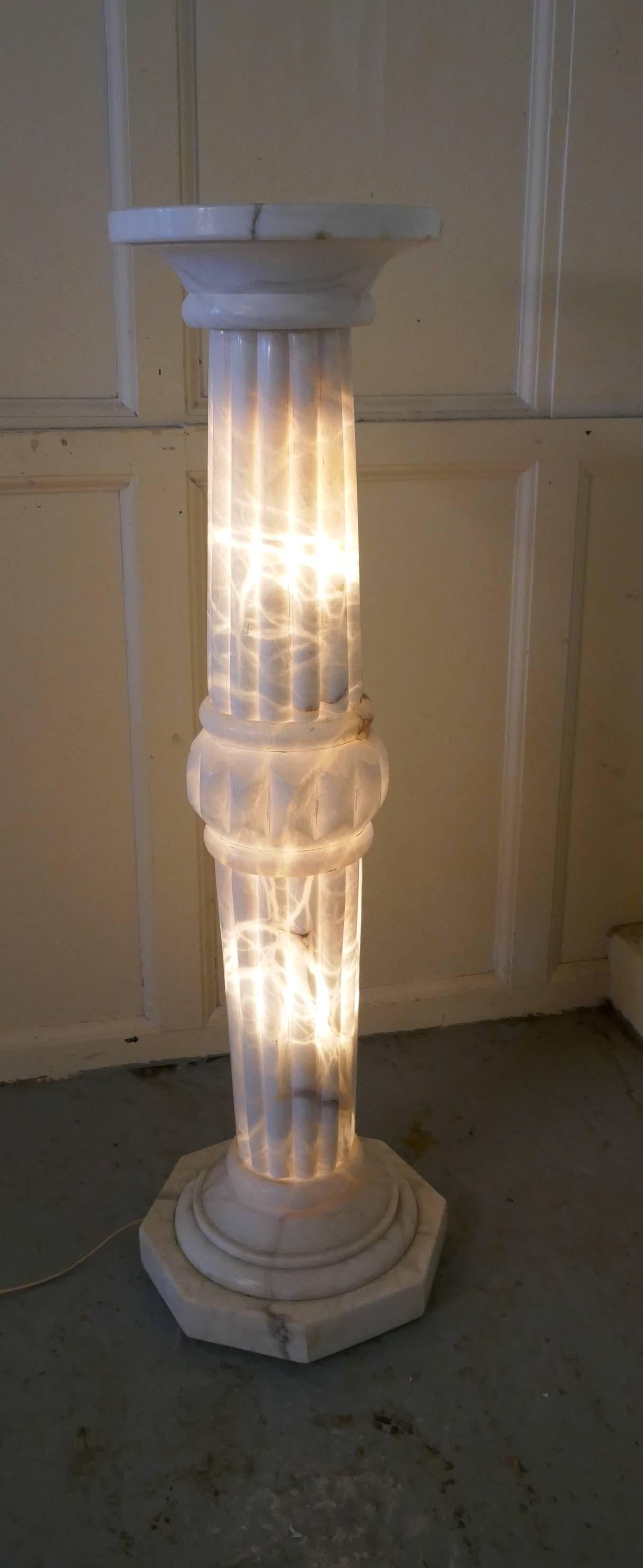 19th Century French Marble Illuminated White Marble Torchere Column For Sale 4