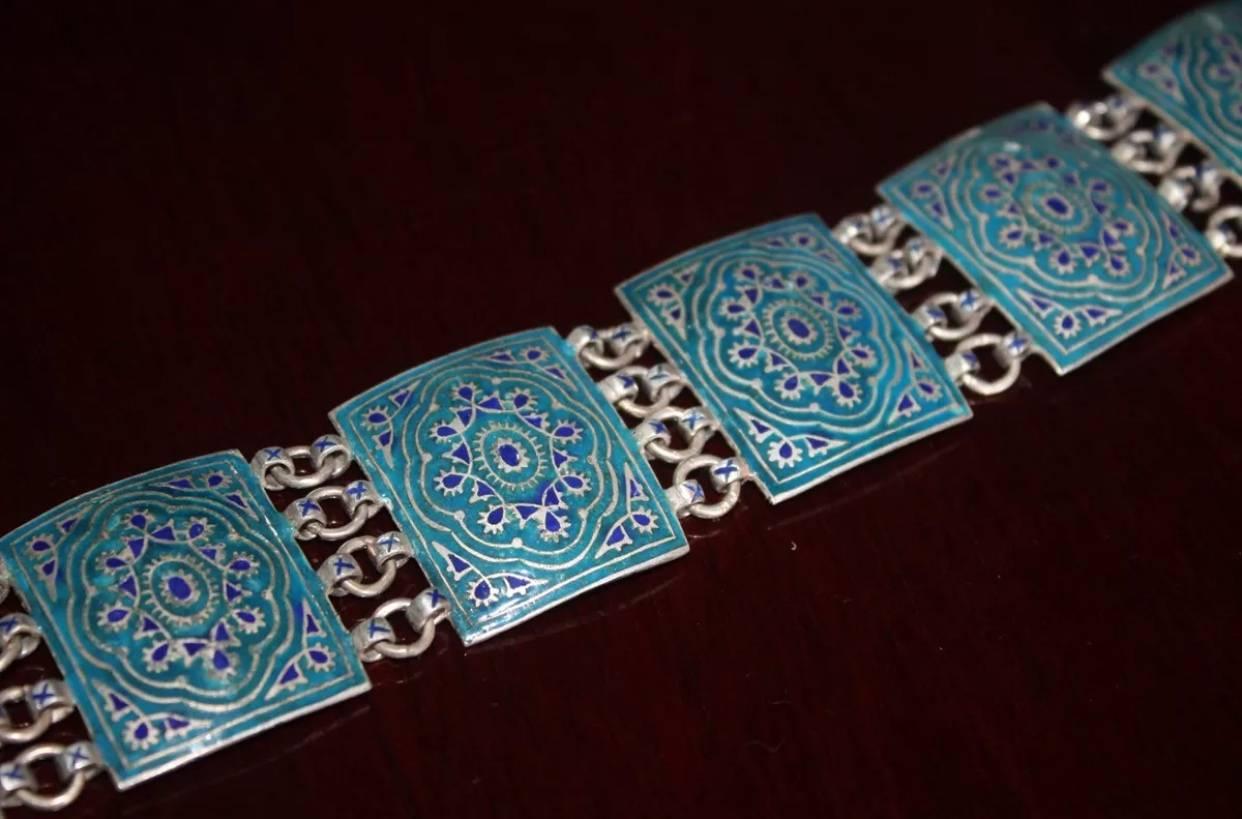 Russian Art Deco Silver Enamel Belt For Sale