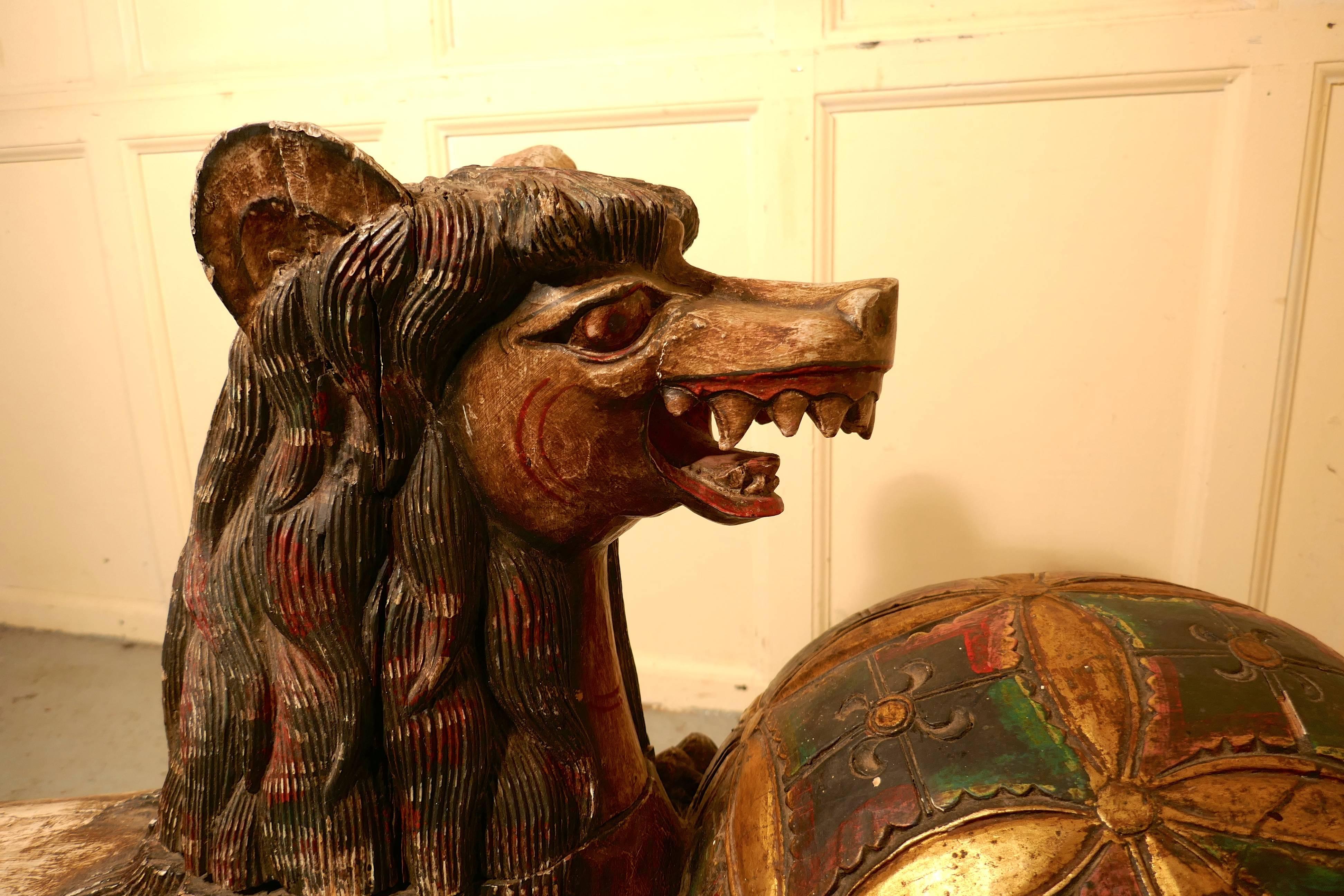 Large Carved Wooden Temple Lion, Pixiu or Foo Dog For Sale 1