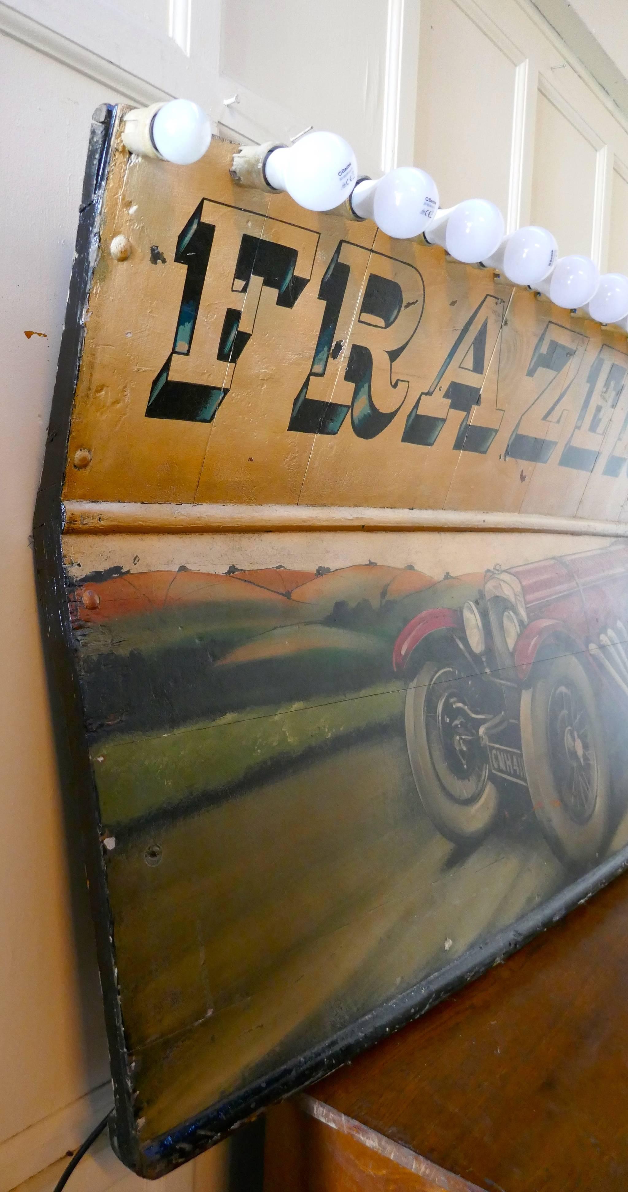 Hand-Painted Frazer Nash Huge Illuminated Advertising Painted Trade Sign For Sale