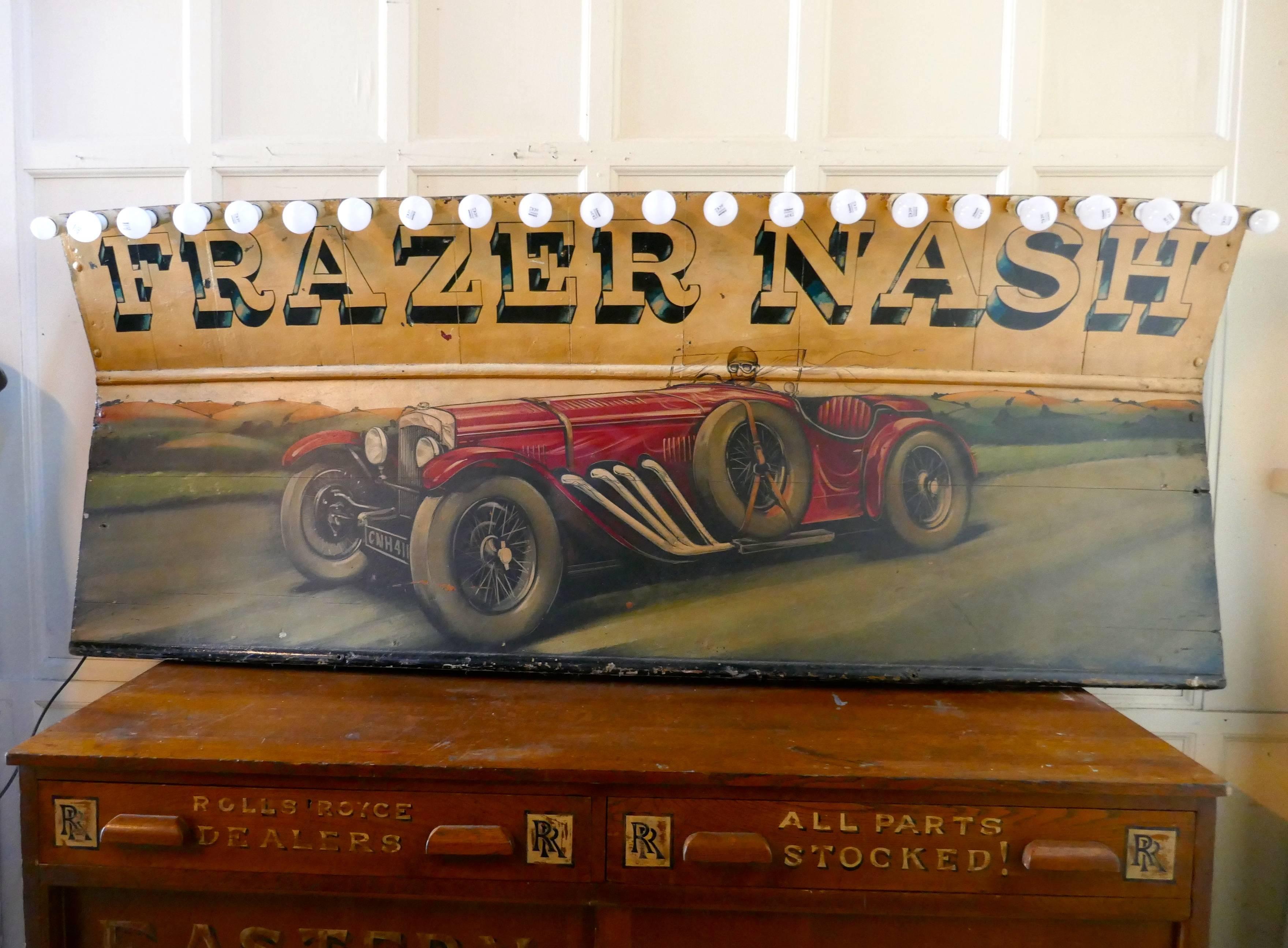 20th Century Frazer Nash Huge Illuminated Advertising Painted Trade Sign For Sale