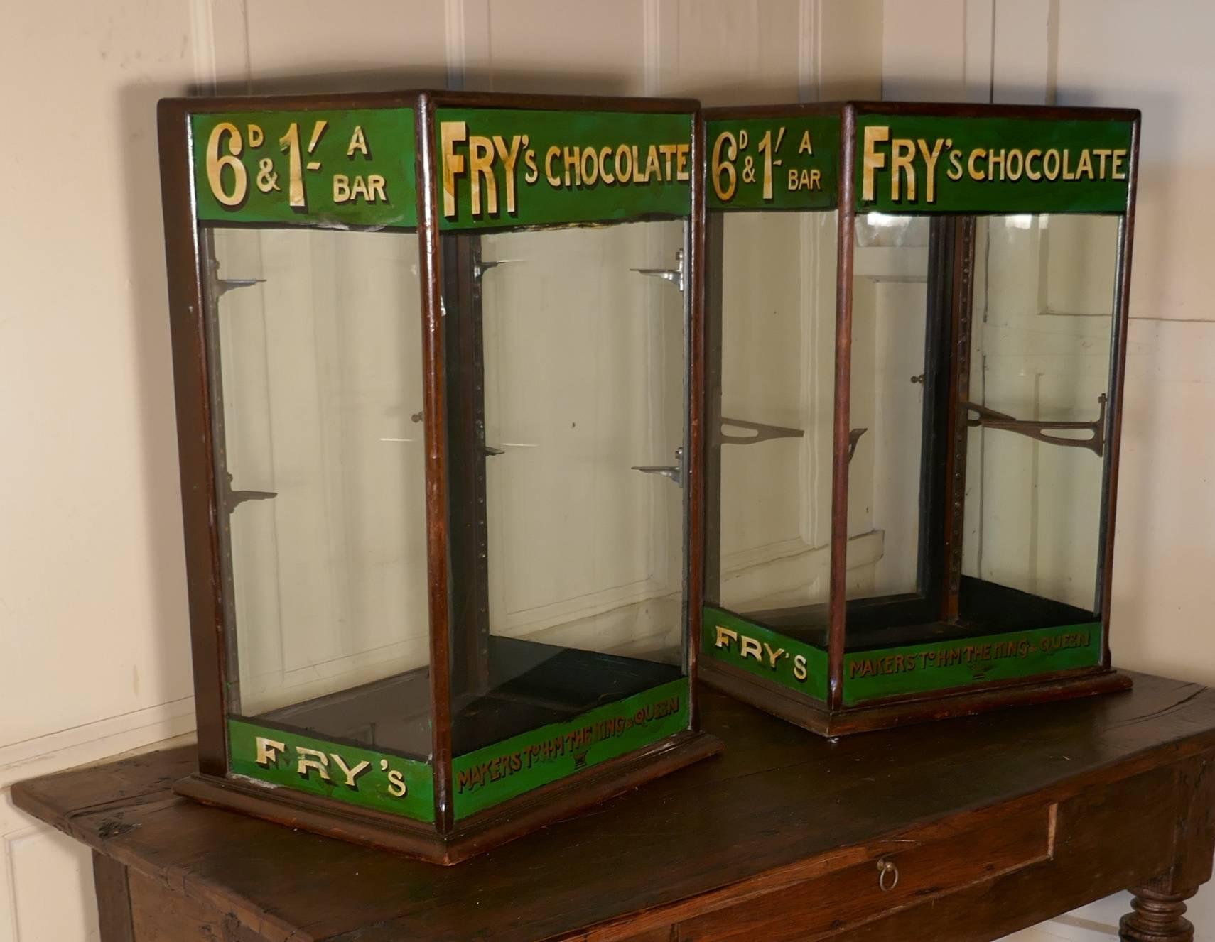 Industrial Pair of Edwardian Fry’s Counter Top Shop Display Cabinets, Sweet Shop For Sale