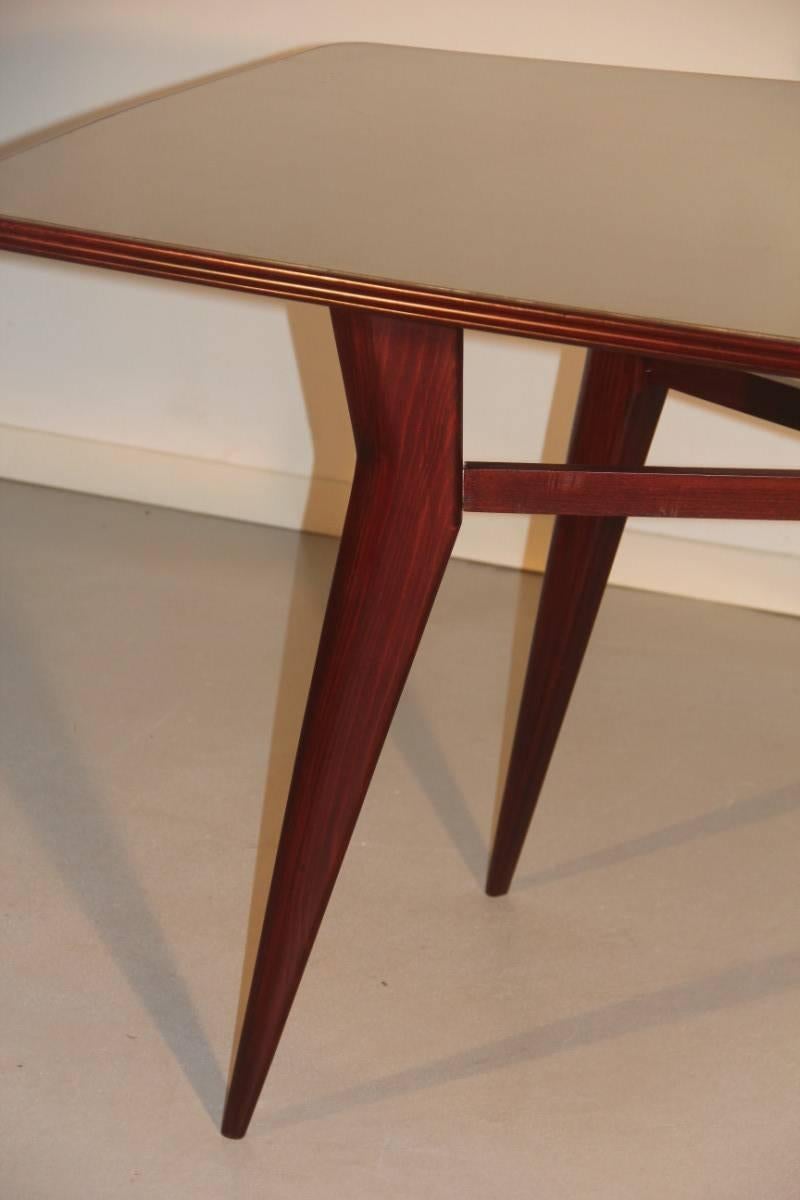 Mid-Century Italian Dining table rectangular Walnut and Glass Colored, 1950s For Sale 4