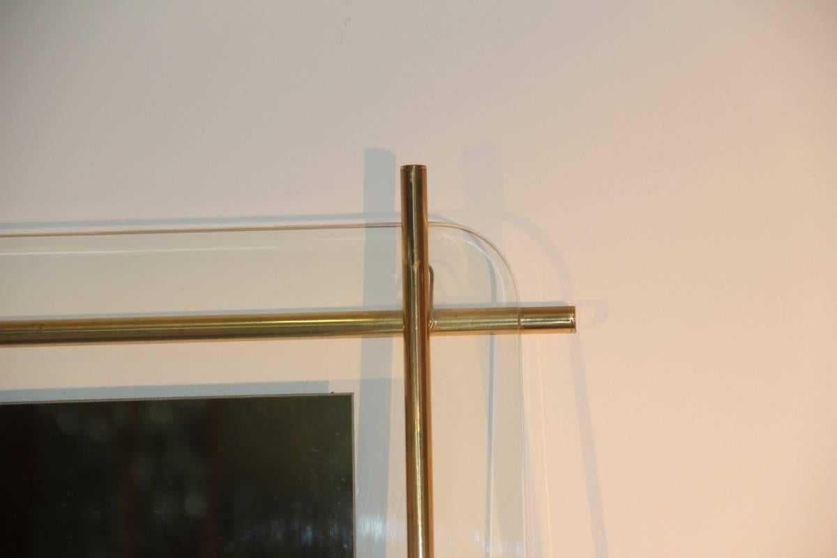 Mid-Century Modern Minimal Square Wall Mirror Sculptural Brass Gold Italian Design, 1970s For Sale
