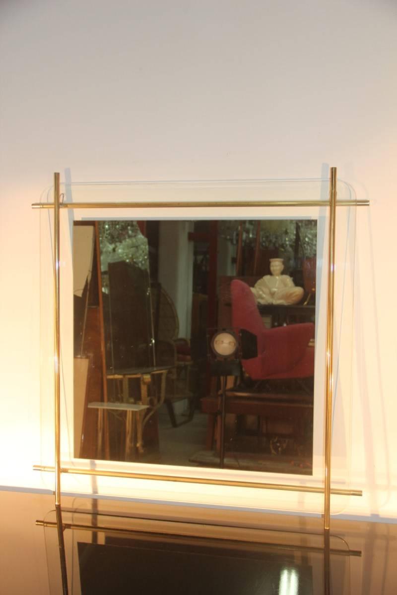 Late 20th Century Minimal Square Wall Mirror Sculptural Brass Gold Italian Design, 1970s For Sale