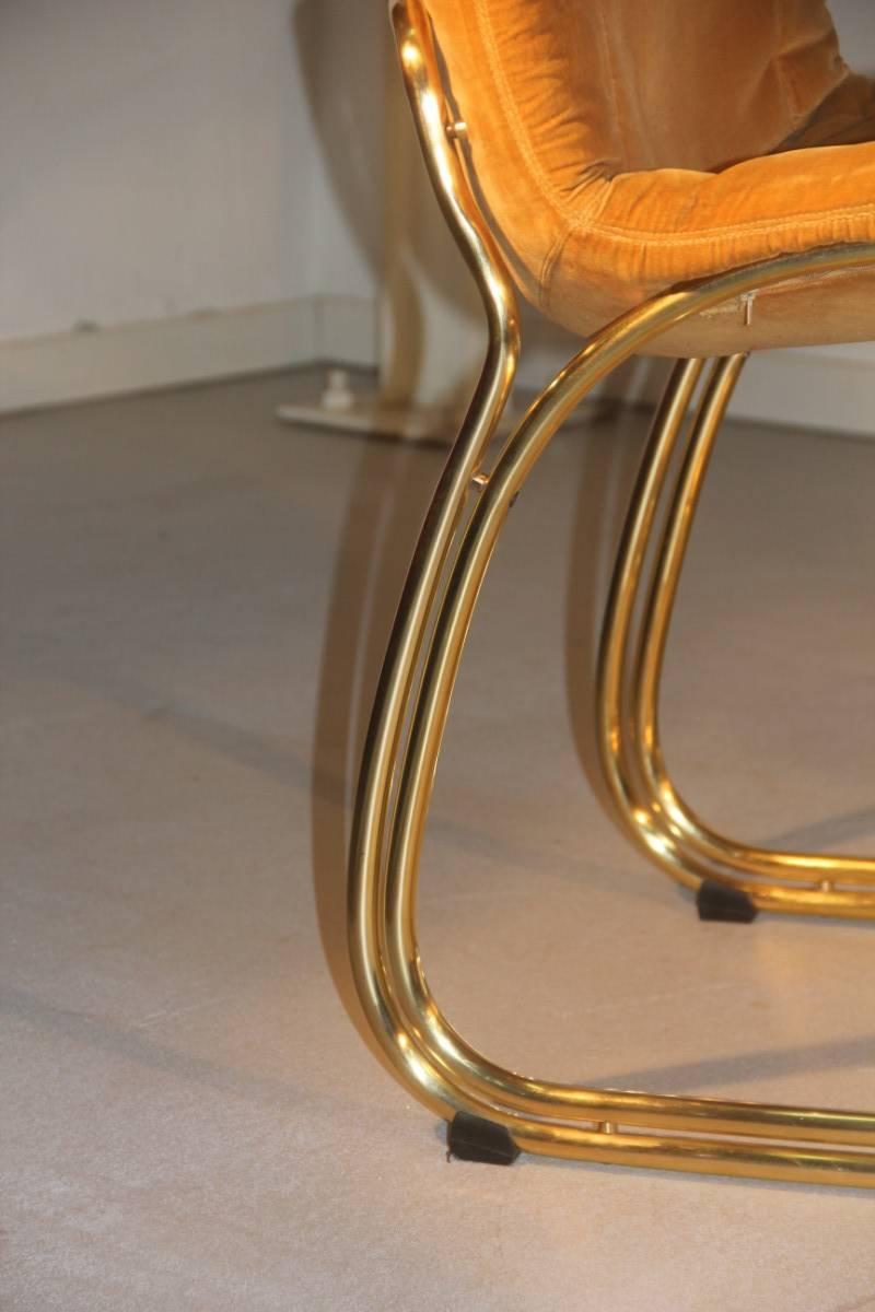 Mid-Century Modern Round Gold Brass Table  Whit Chairs Gastone Rinaldi RIMA Italian Design  1970s 