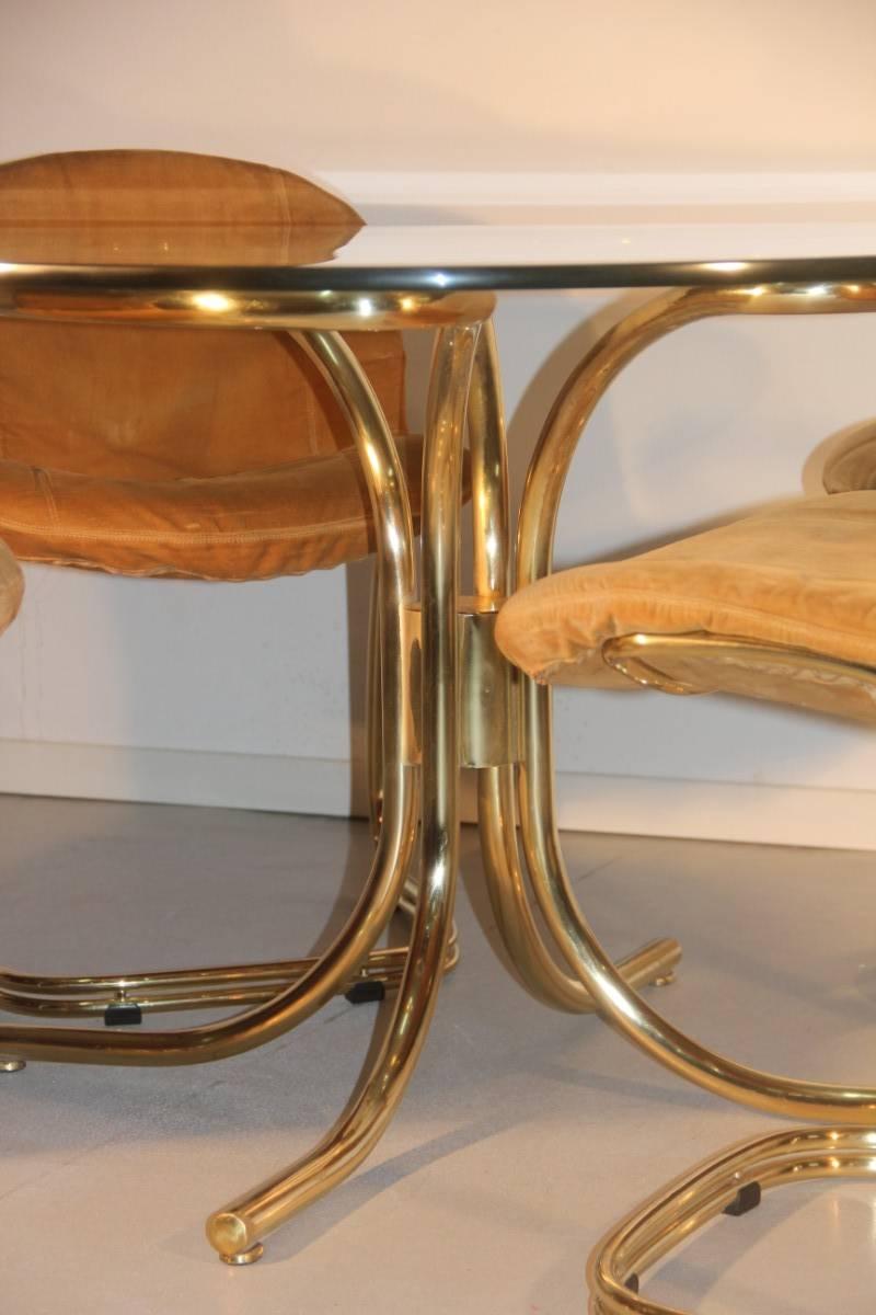 Late 20th Century Round Gold Brass Table  Whit Chairs Gastone Rinaldi RIMA Italian Design  1970s 
