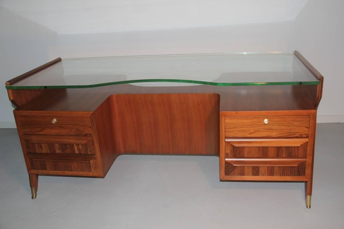 Vittorio Dassi Mid-Century Modern Desk Italian Design Glass Often Top Brass Feet 3