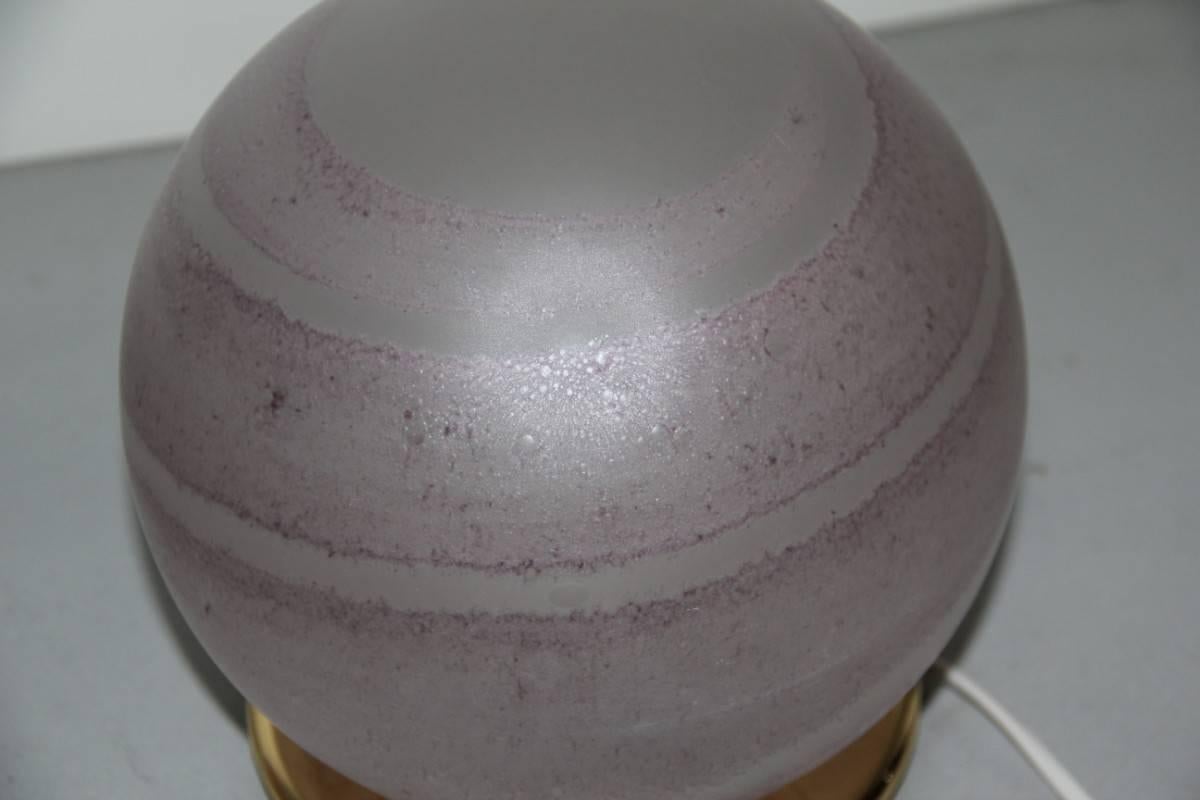 Pink Round Pair of Table Lamps VeArt 1970s Murano Glass Brass Base.