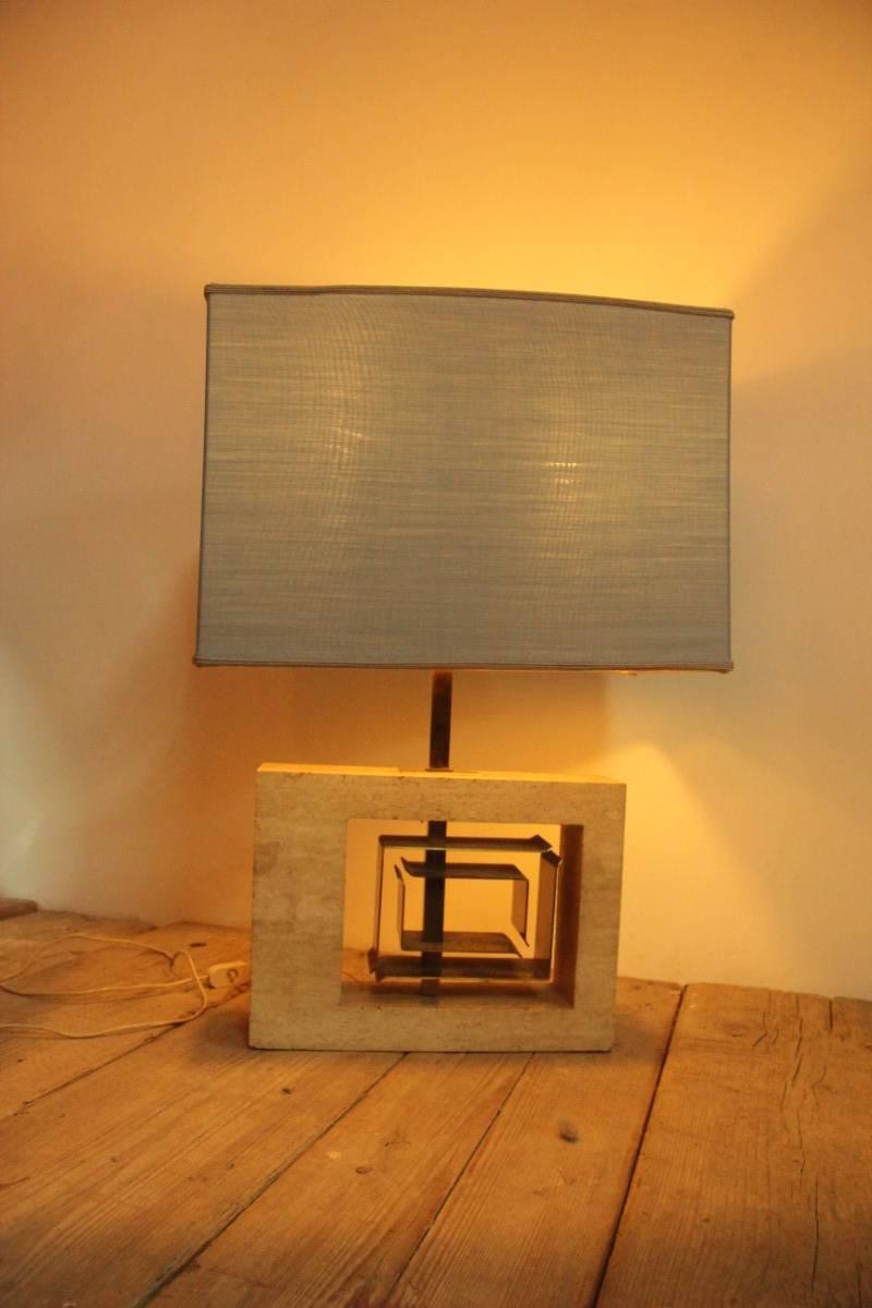 Minimal Table Lamp Sculptural 1970s Italian Design Brass Marble  1