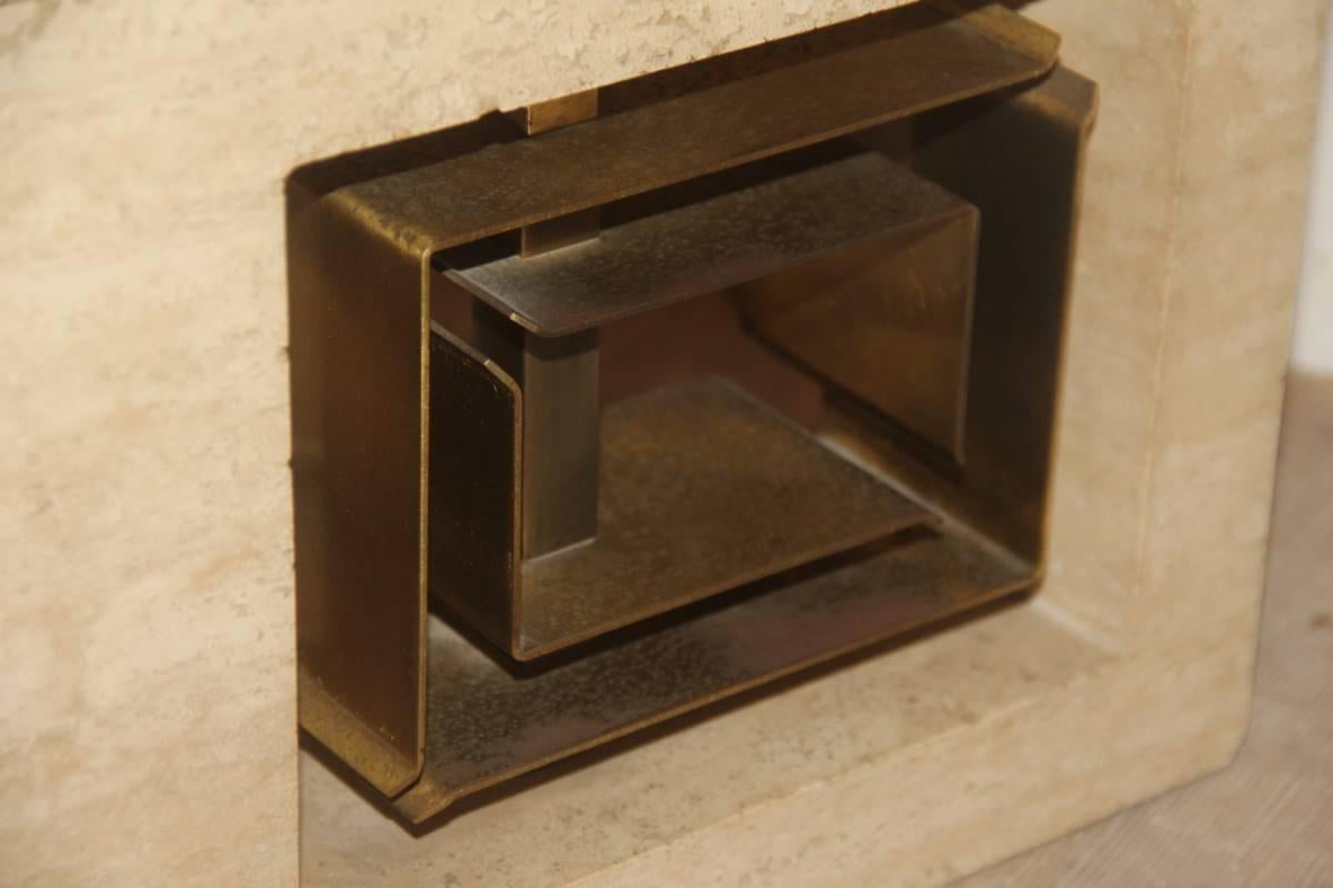 Minimal Table Lamp Sculptural 1970s Italian Design Brass Marble  5