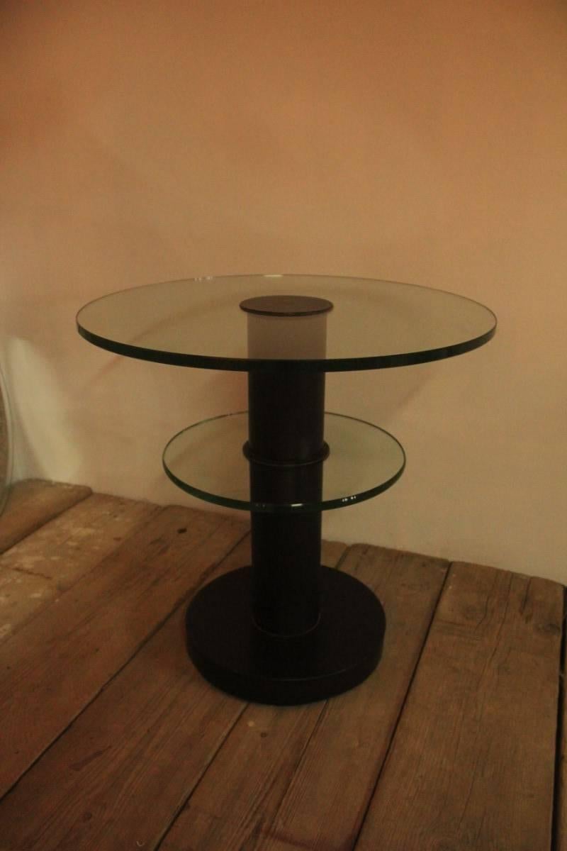 italien Table basse ronde Gio Ponti pour Fontana Arte, années 1960, verre noir dépoli en vente