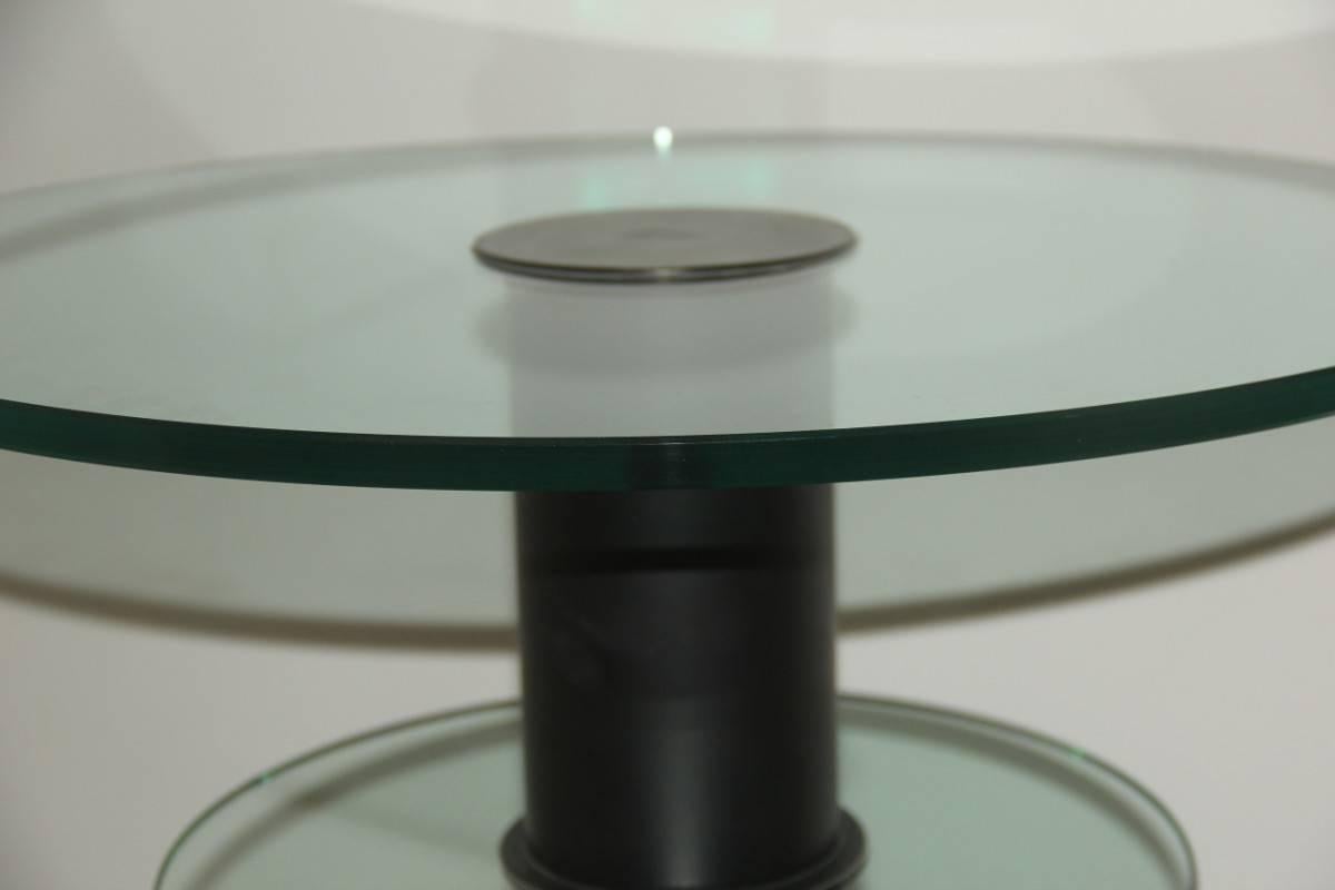 Métal Table basse ronde Gio Ponti pour Fontana Arte, années 1960, verre noir dépoli en vente