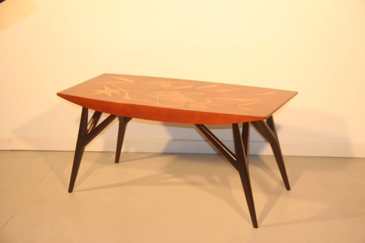 Coffee Table Luigi Scremin Minimalist Forms, 1940s Wood Precious Italian Design For Sale 1