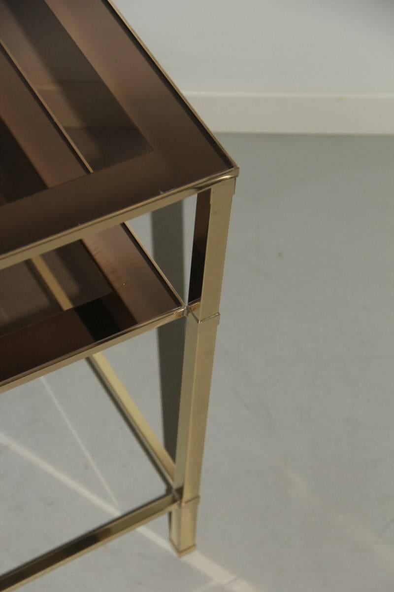 Minimalist Coffee Table 1970s Brass and Mirrored Glass