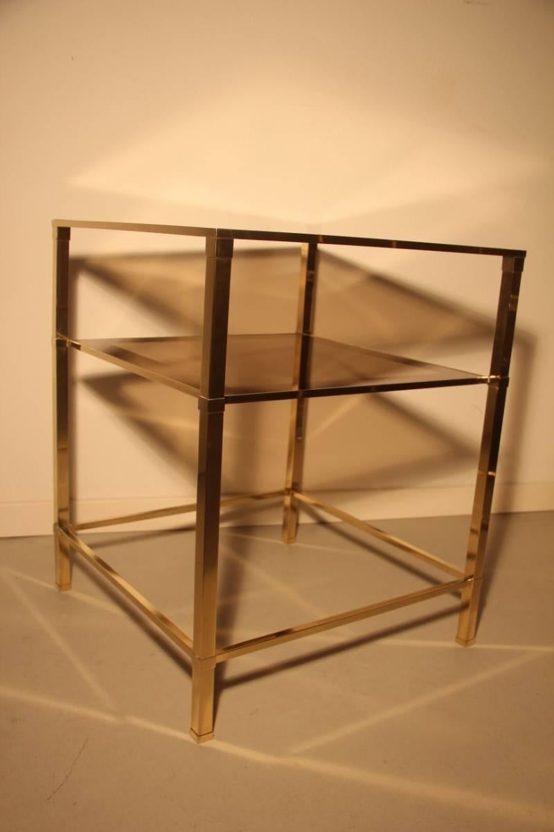 Coffee Table 1970s Brass and Mirrored Glass 1