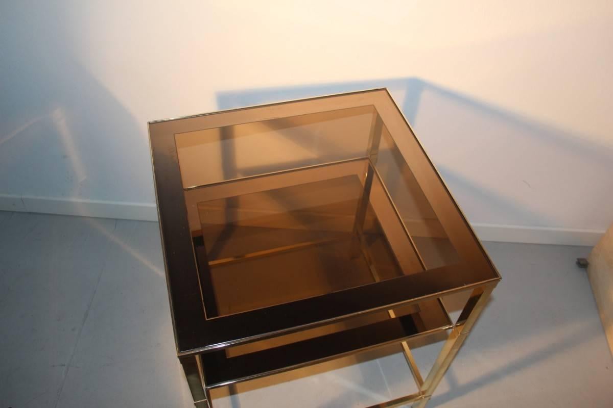 Coffee Table 1970s Brass and Mirrored Glass 2