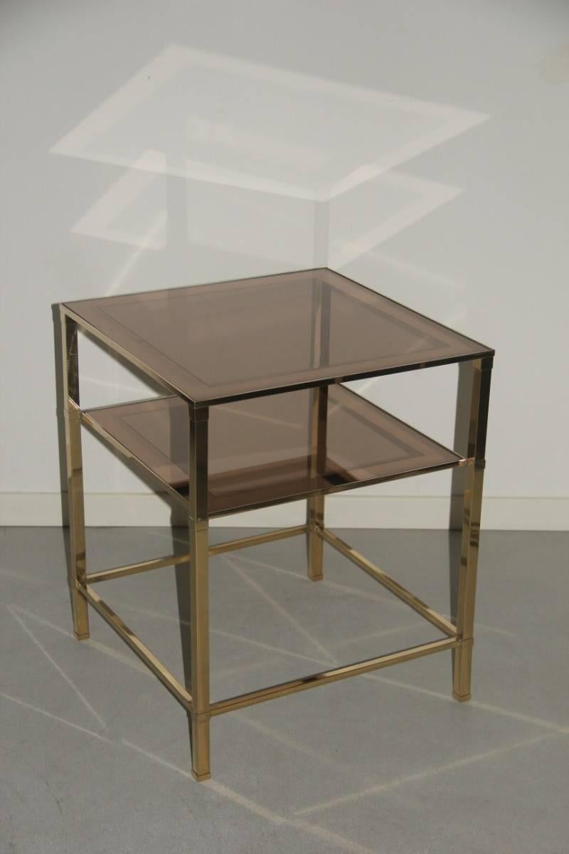 Coffee Table 1970s Brass and Mirrored Glass 3