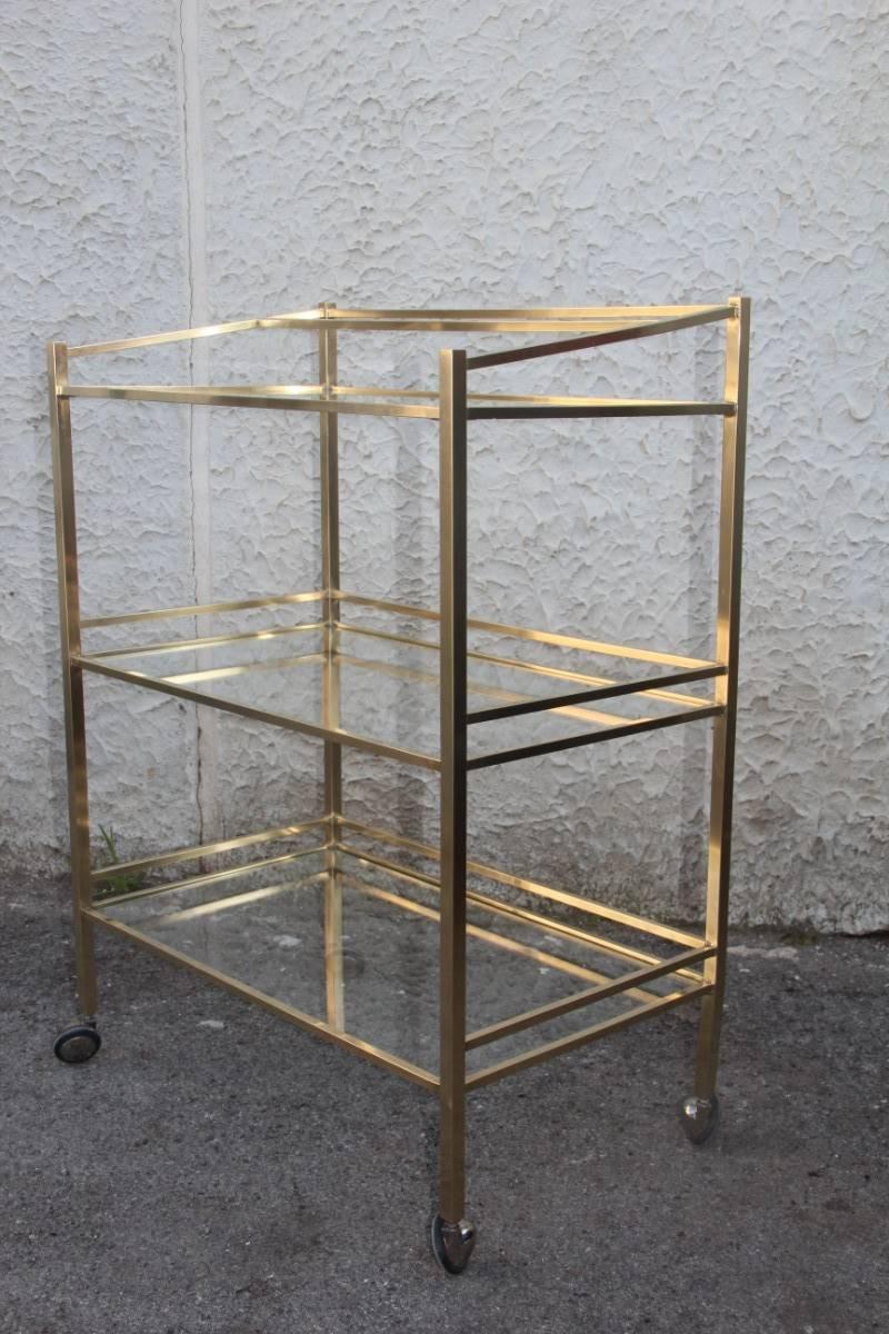 Bar cart 1970 Minimalist design brass.